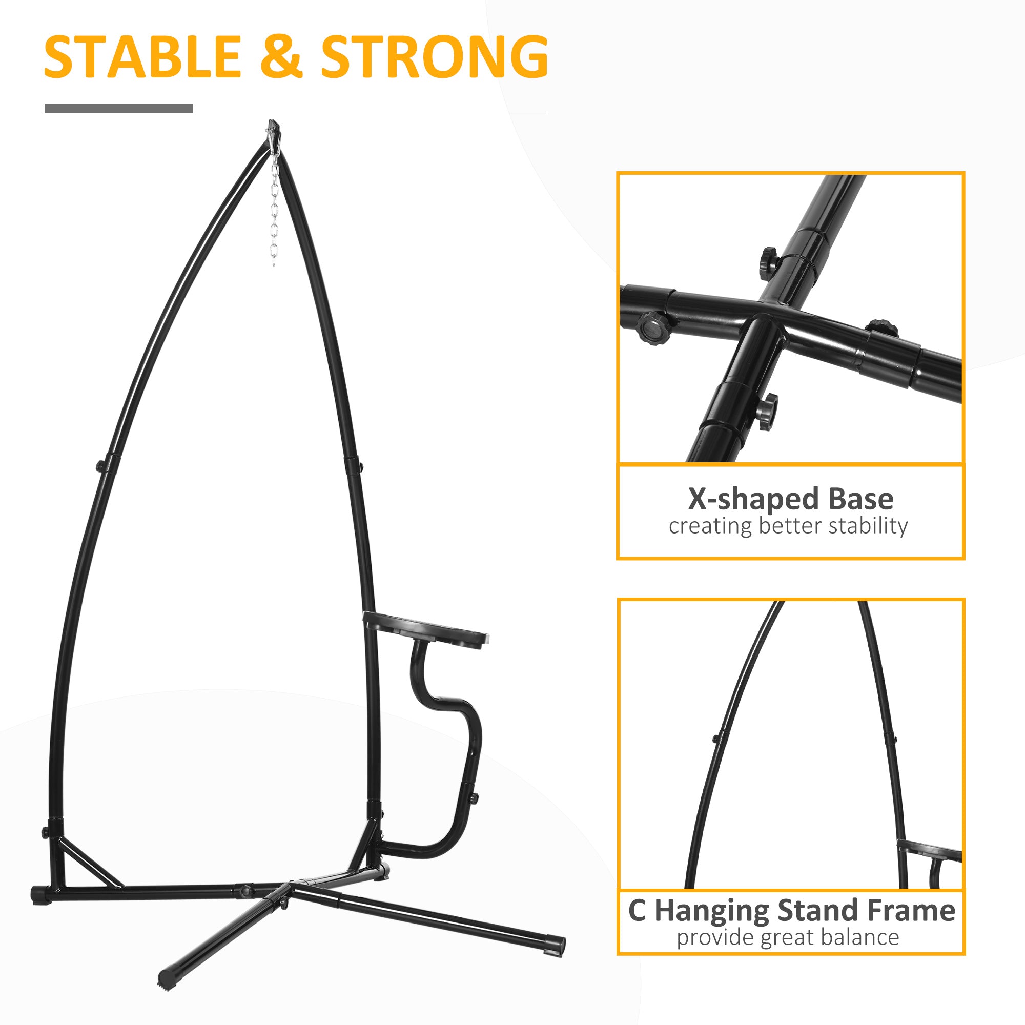 Outsunny Hammock Chair Stand Only, Metal C-Stand for Hanging Hammock Chair with Tray for Indoor, Outdoor, Porch, Patio, Black