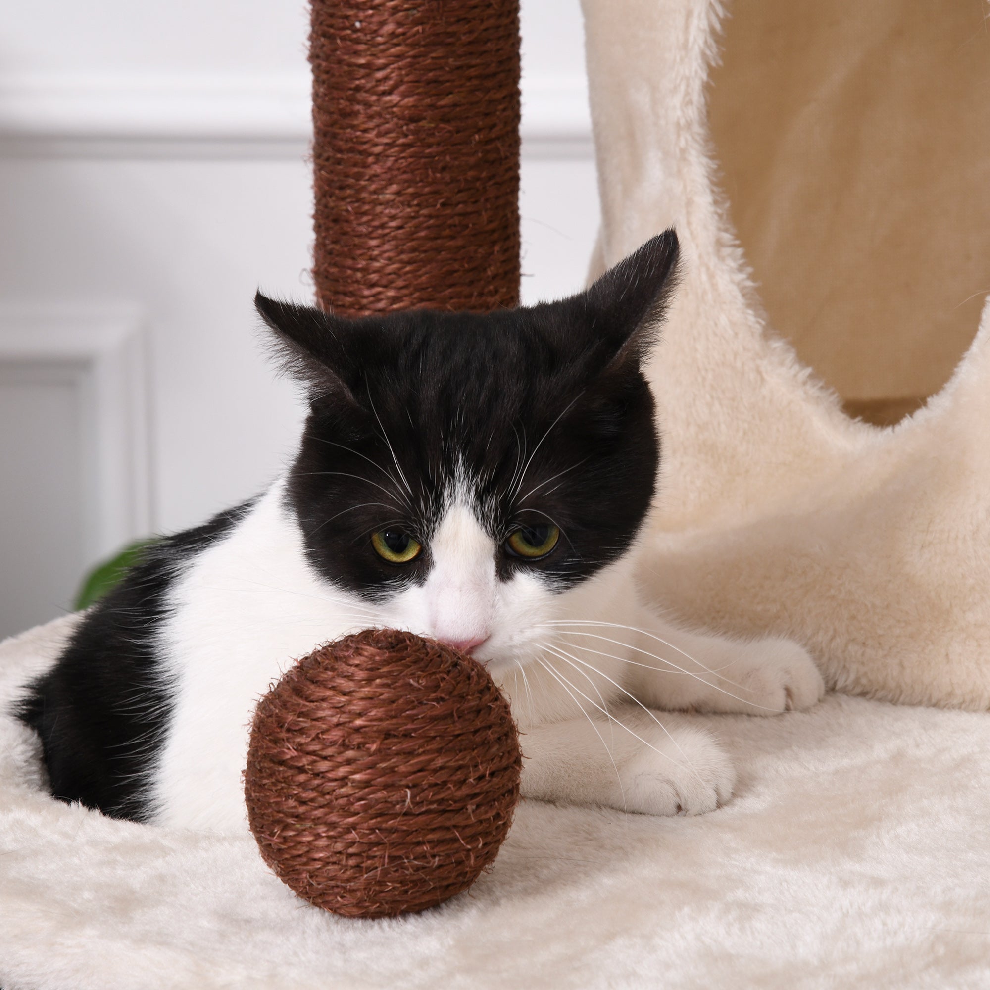 PawHut 68" Cat Tree Tower, Large Cat Condo Furniture, Multi-Level Cat Tower with Scratching Posts, Ramp, Perches, Dangling Balls - Beige