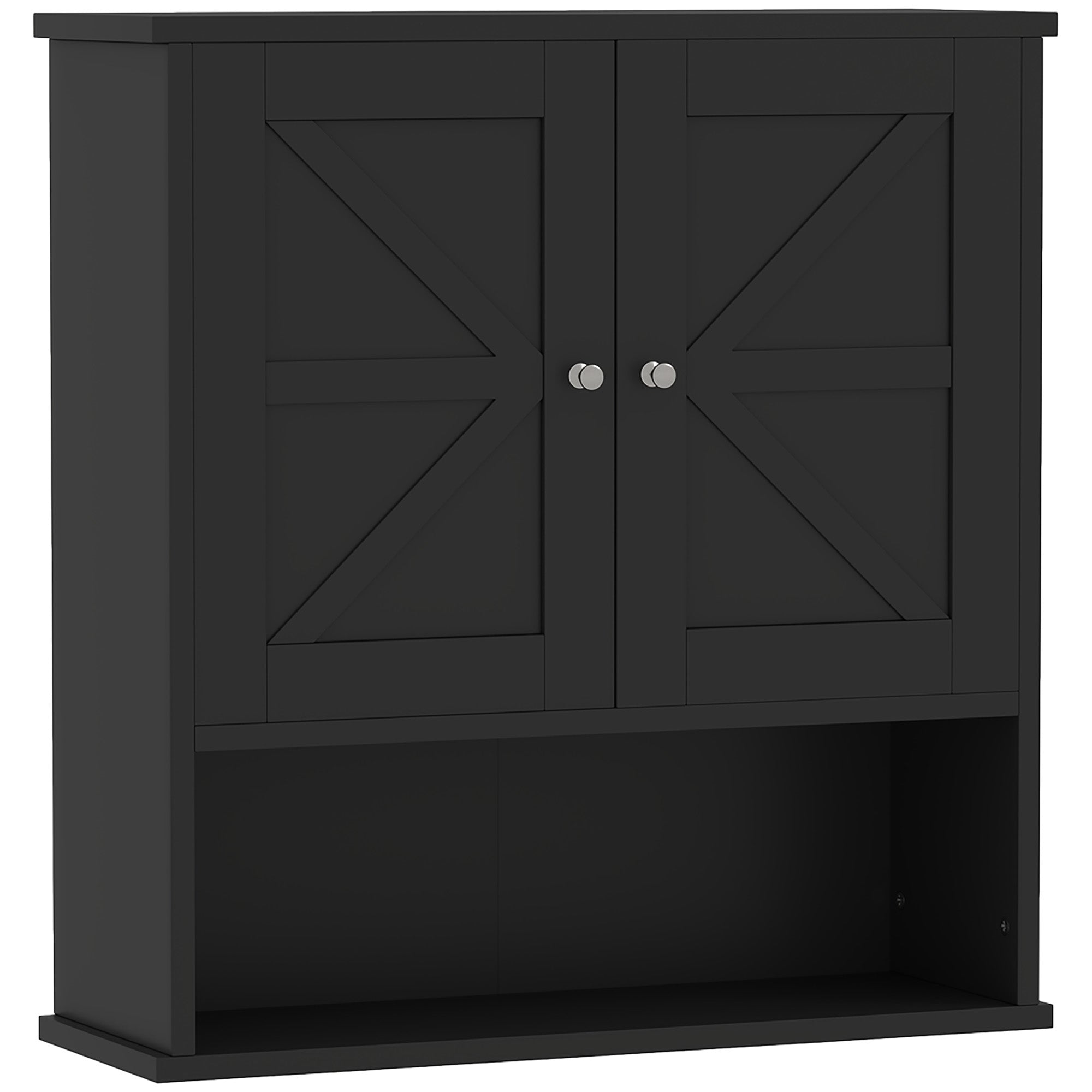 kleankin Farmhouse Bathroom Wall Cabinet, Wall-Mounted Medicine Cabinet with Open Shelf, Adjustable Shelf, and Storage Cabinet for Laundry Room, Black