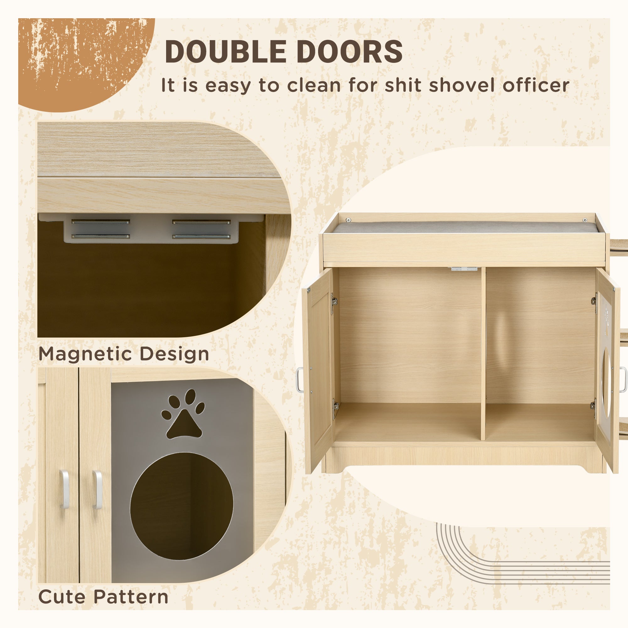 PawHut 3-in-1 Cat Litter Box Enclosure & Elevated Cat Bed Tree with Scratching Posts for Large & Small Kitties, Hidden Cat Litter Cabinet with Double Doors, Soft Cushion