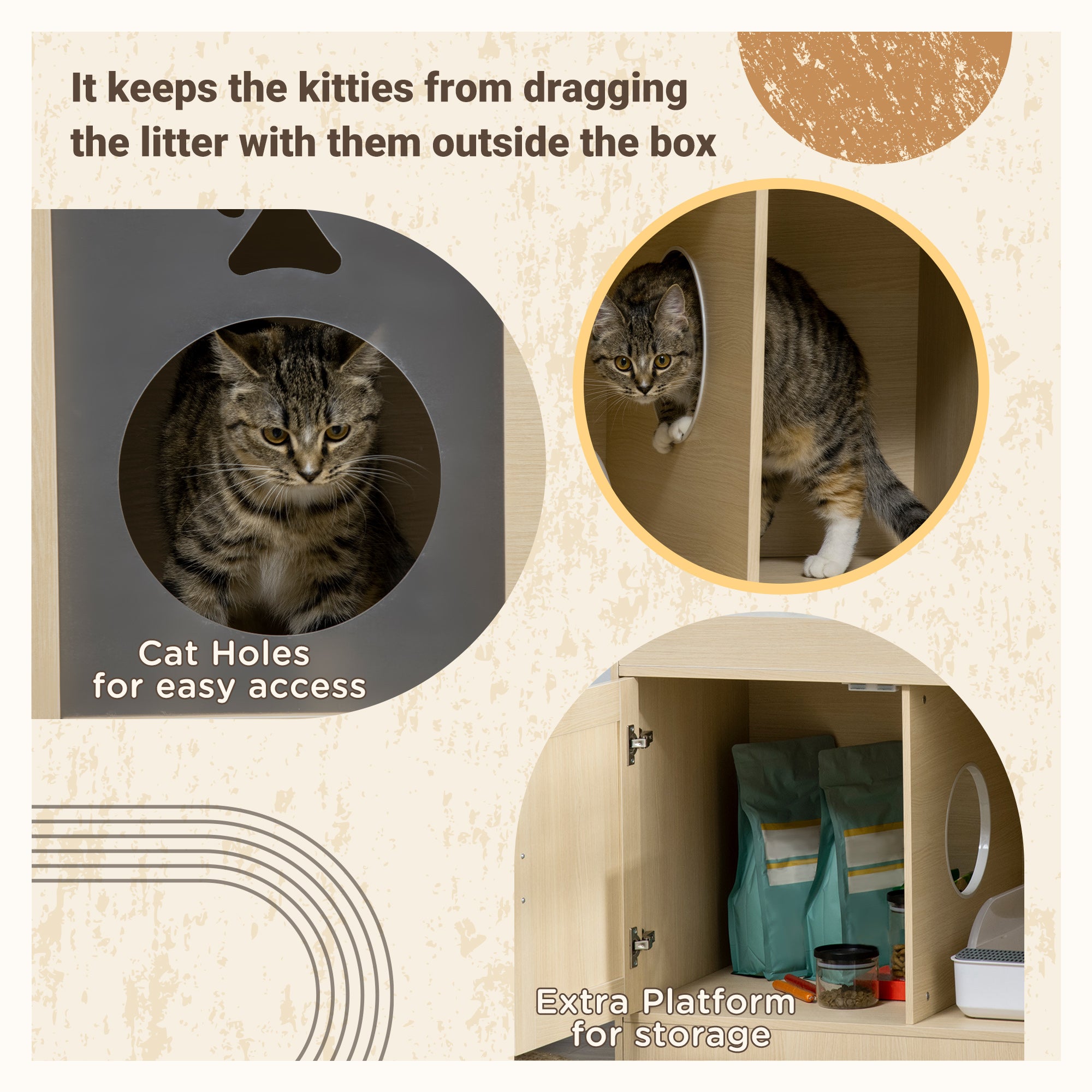 PawHut 3-in-1 Cat Litter Box Enclosure & Elevated Cat Bed Tree with Scratching Posts for Large & Small Kitties, Hidden Cat Litter Cabinet with Double Doors, Soft Cushion