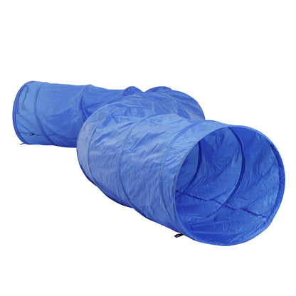 PawHut 5663-0239 16.4' 300D Oxford Portable Puppy Dog Tunnel Pet Agility Exercise Training Soft Crate, Blue