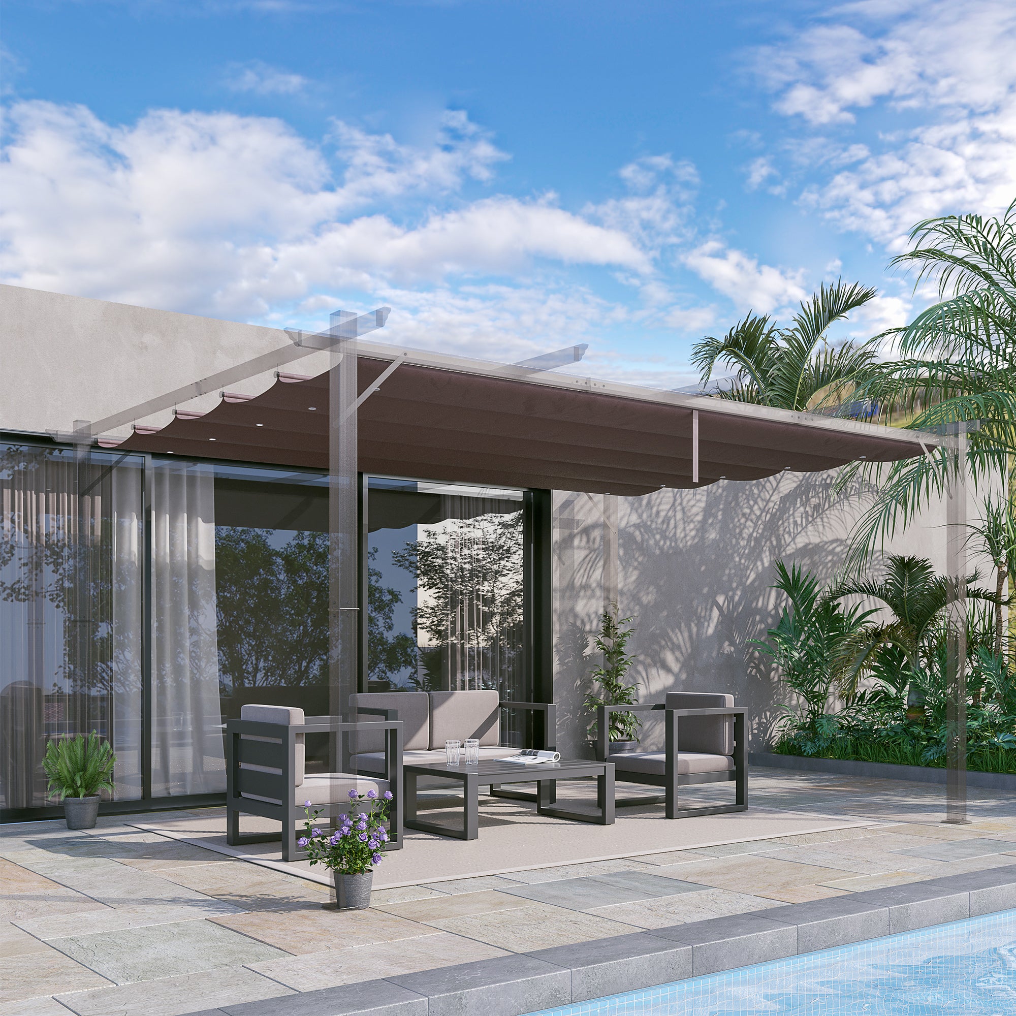 Outsunny Retractable Replacement Pergola Canopy for 10' x 13' Pergola, Pergola Cover Replacement, Coffee