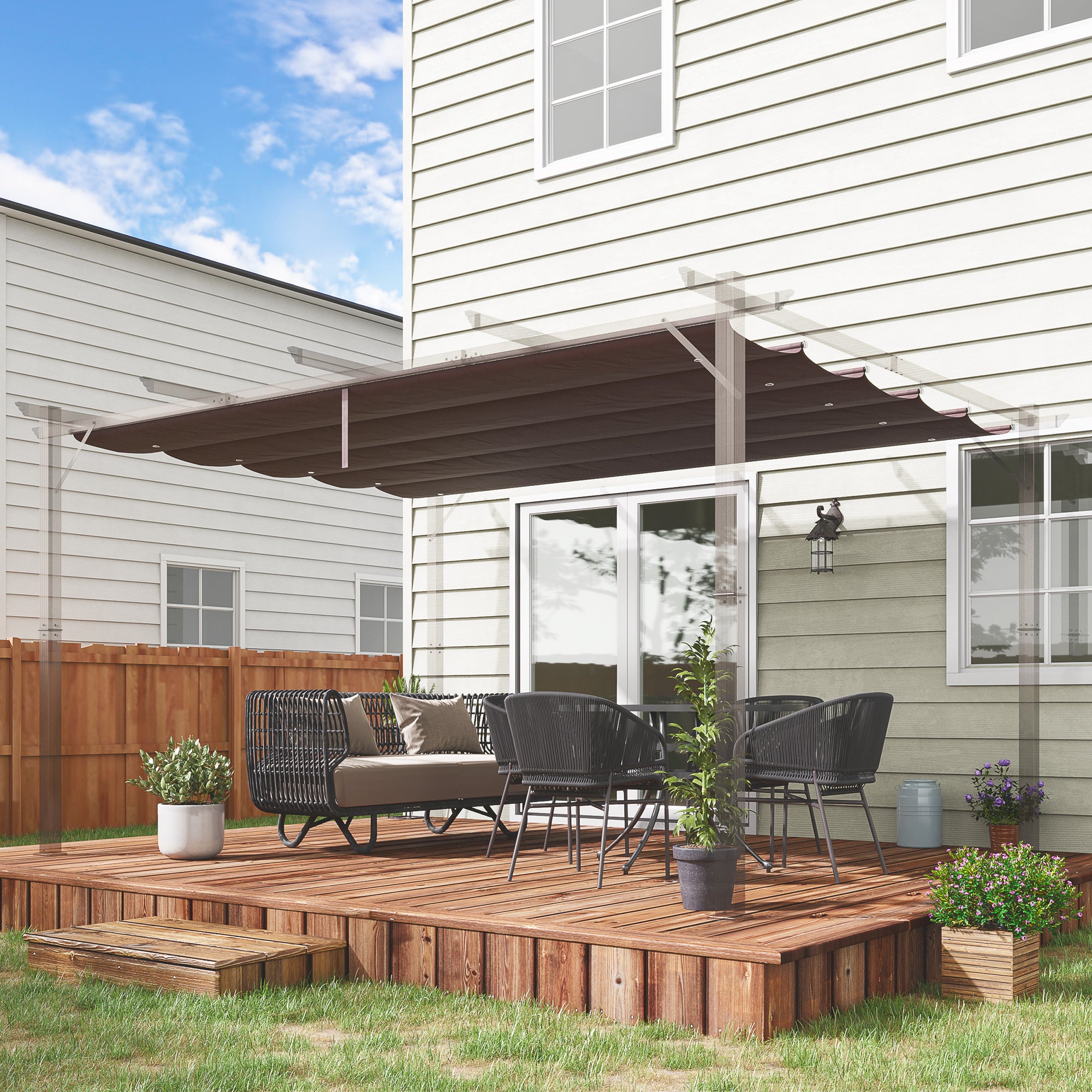 Outsunny Retractable Replacement Pergola Canopy for 10' x 13' Pergola, Pergola Cover Replacement, Coffee