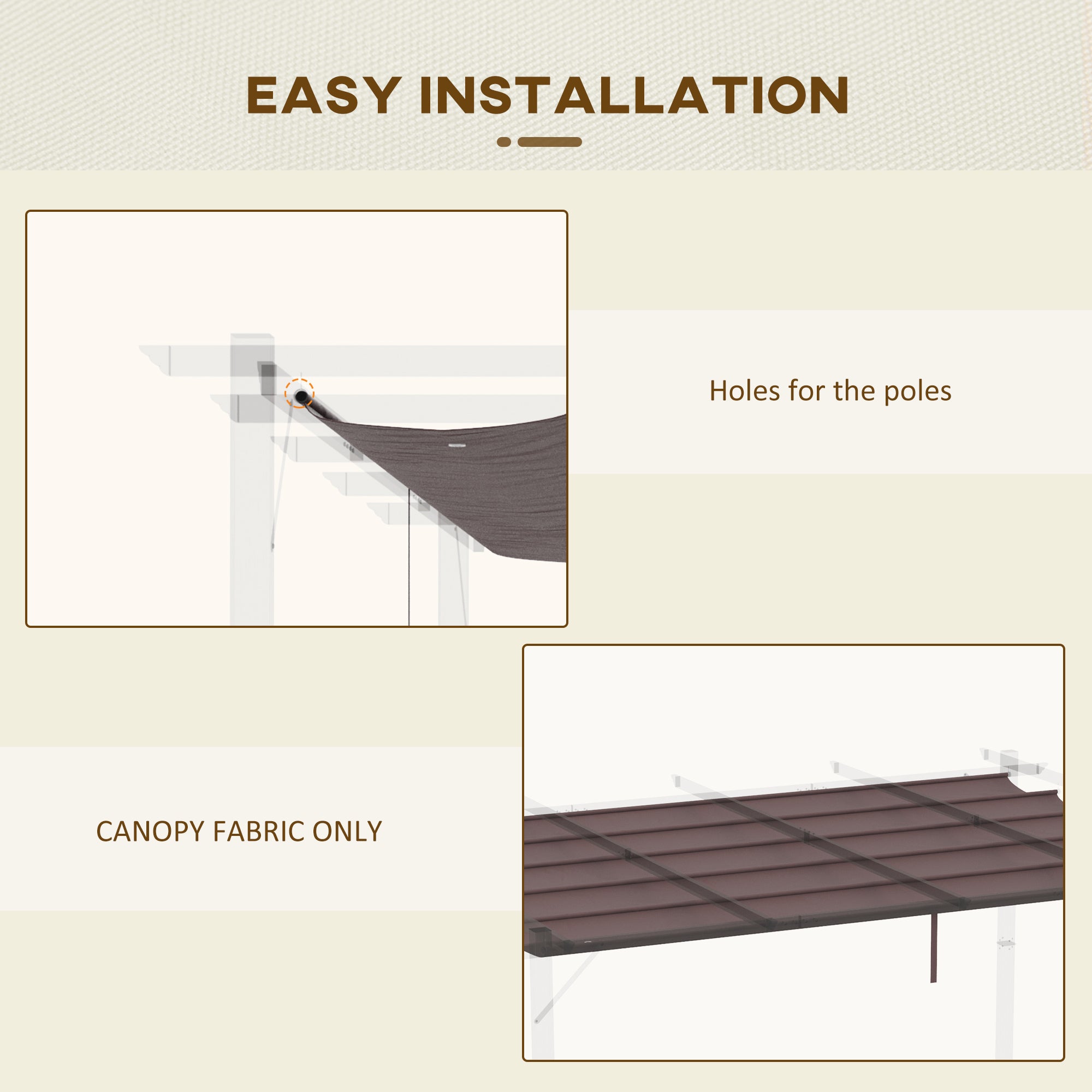 Outsunny Retractable Replacement Pergola Canopy for 10' x 13' Pergola, Pergola Cover Replacement, Coffee