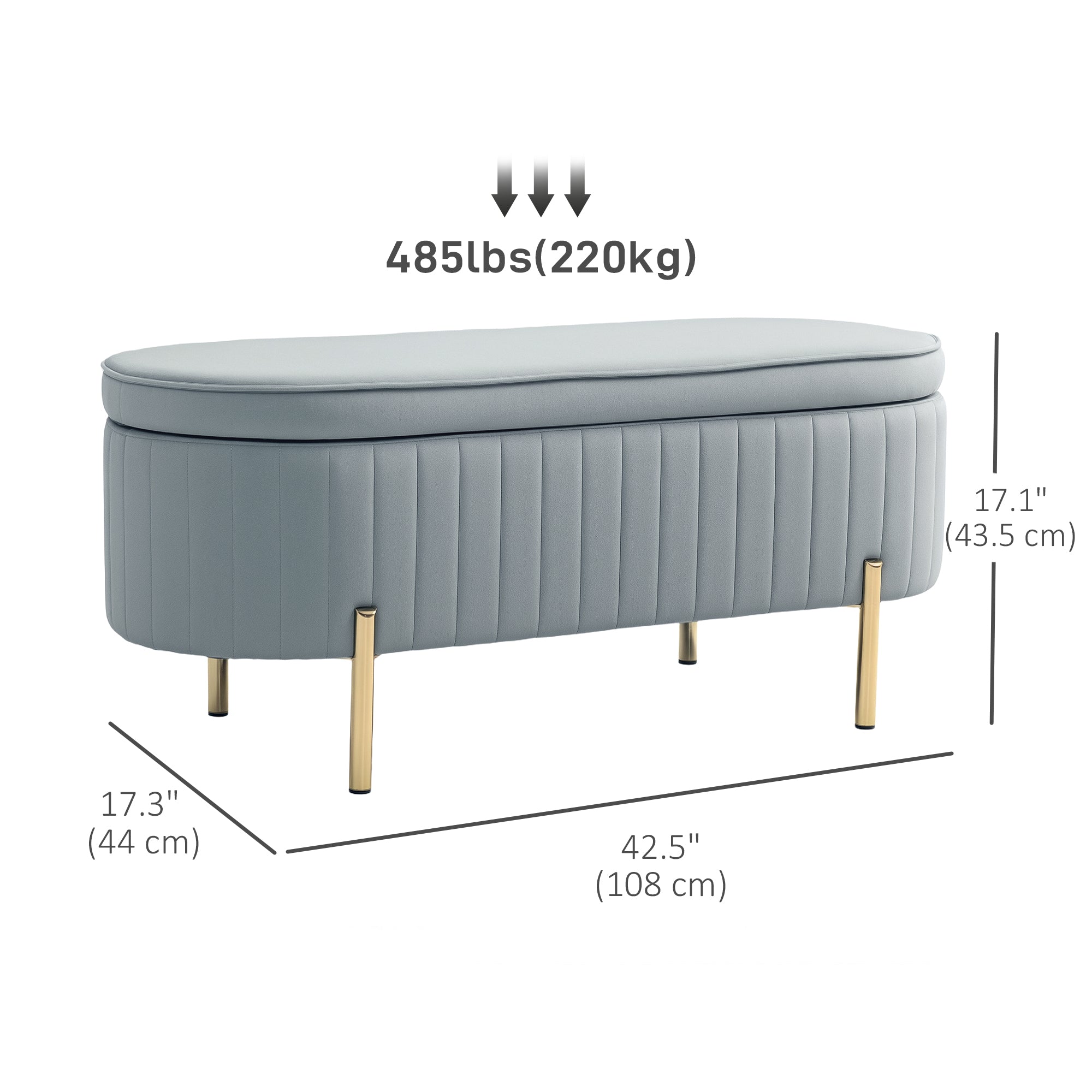 HOMCOM Upholstered Bedroom Bench, Channel Tufted Storage Bench, Bench Seat with Thick Padding and Metal Legs, Ottoman Bench for Bedroom Living Room, Hallway, Grey