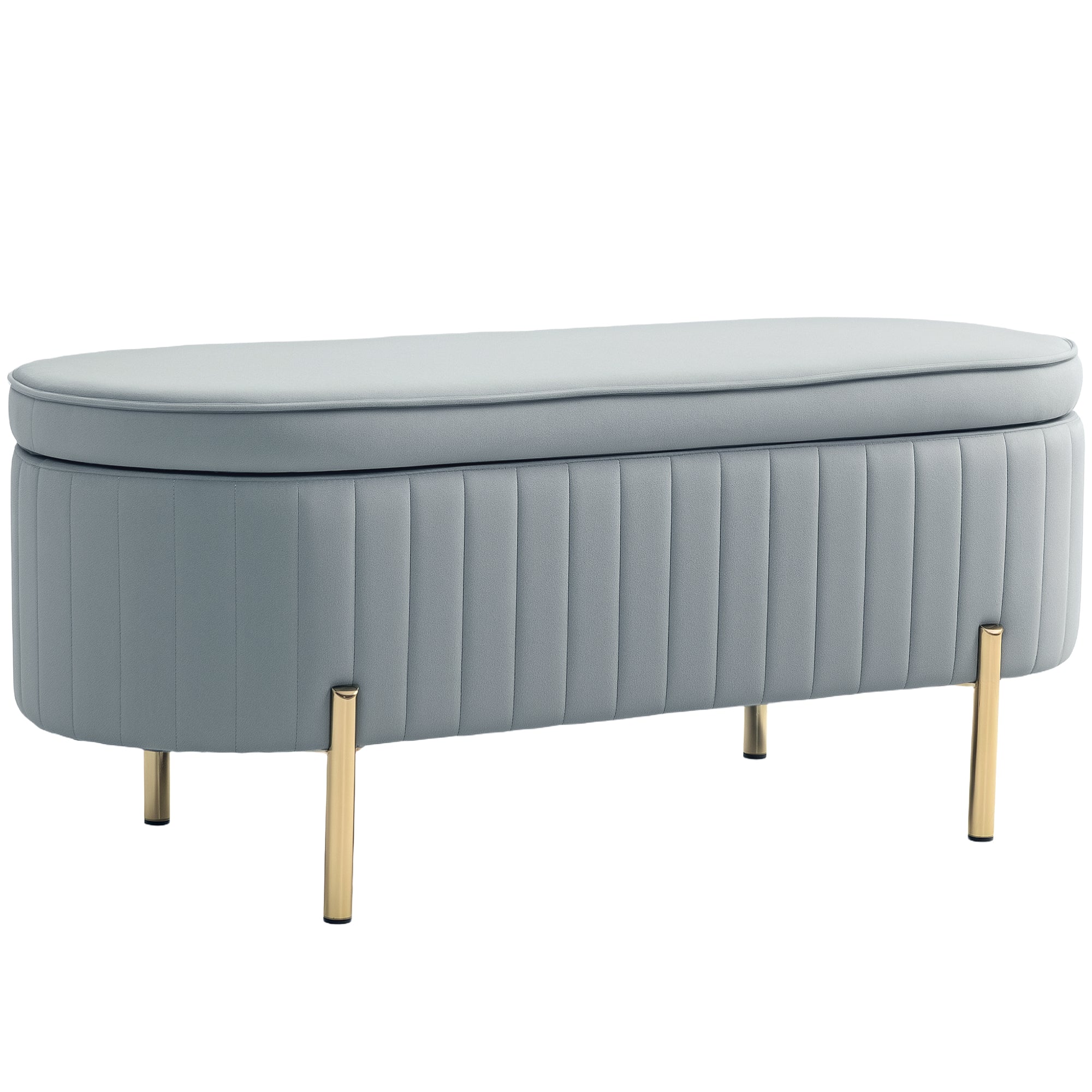 HOMCOM Upholstered Bedroom Bench, Channel Tufted Storage Bench, Bench Seat with Thick Padding and Metal Legs, Ottoman Bench for Bedroom Living Room, Hallway, Grey