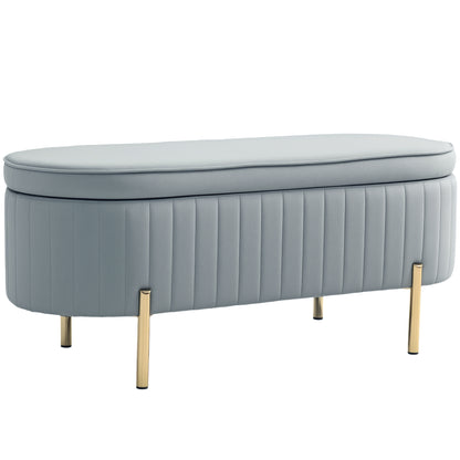 HOMCOM Upholstered Bedroom Bench, Channel Tufted Storage Bench, Bench Seat with Thick Padding and Metal Legs, Ottoman Bench for Bedroom Living Room, Hallway, Grey