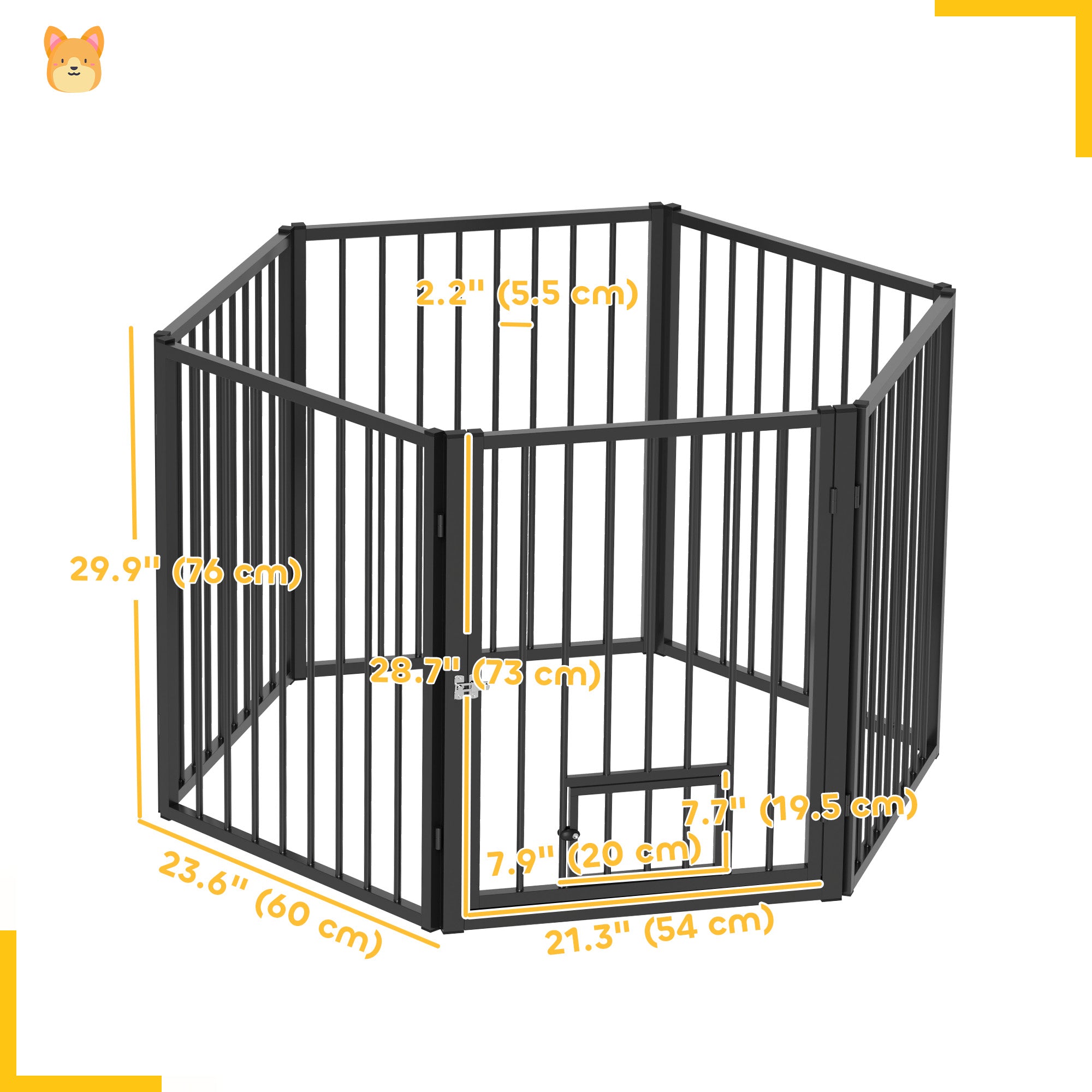PawHut Dog Playpen, 30"H Pet Playpen, 6 Panels Puppy Exercise Pen Heavy Duty with Dog Gate & Cat Door, Indoor Outdoor Foldable Portable Dog Fence for Small & Medium Dogs