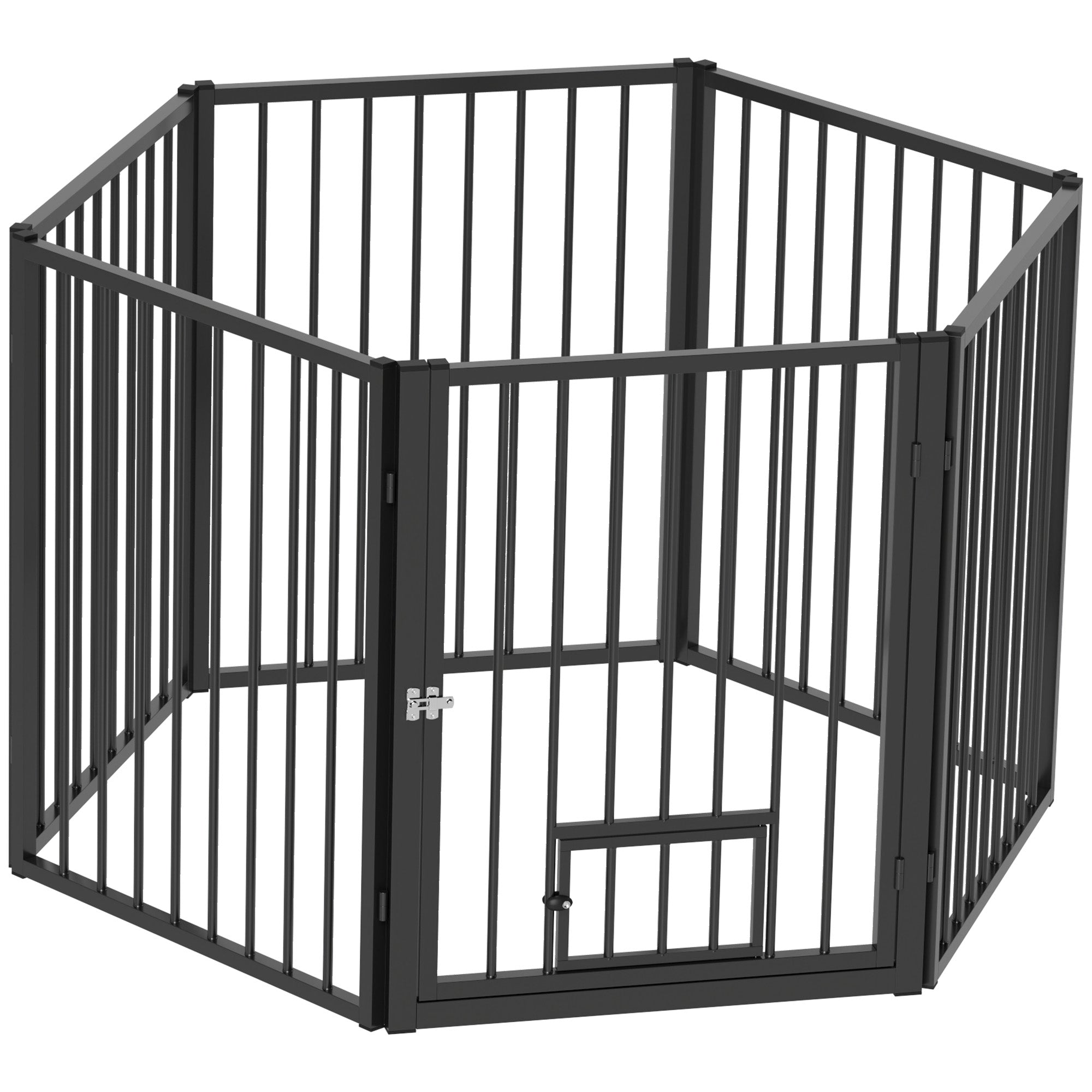 PawHut Dog Playpen, 30"H Pet Playpen, 6 Panels Puppy Exercise Pen Heavy Duty with Dog Gate & Cat Door, Indoor Outdoor Foldable Portable Dog Fence for Small & Medium Dogs