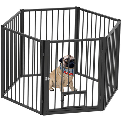 PawHut Dog Playpen, 30"H Pet Playpen, 6 Panels Puppy Exercise Pen Heavy Duty with Dog Gate & Cat Door, Indoor Outdoor Foldable Portable Dog Fence for Small & Medium Dogs