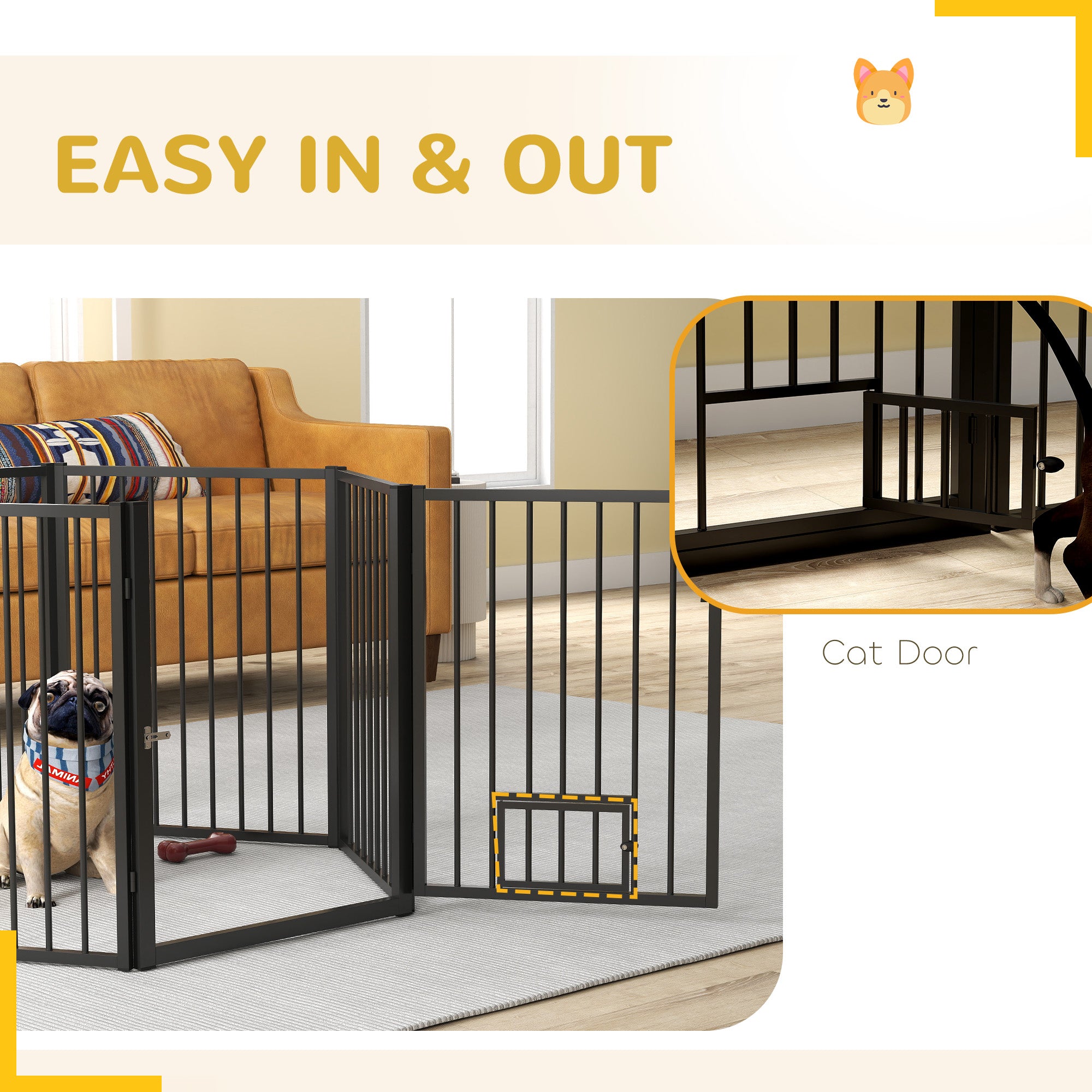 PawHut Dog Playpen, 30"H Pet Playpen, 6 Panels Puppy Exercise Pen Heavy Duty with Dog Gate & Cat Door, Indoor Outdoor Foldable Portable Dog Fence for Small & Medium Dogs