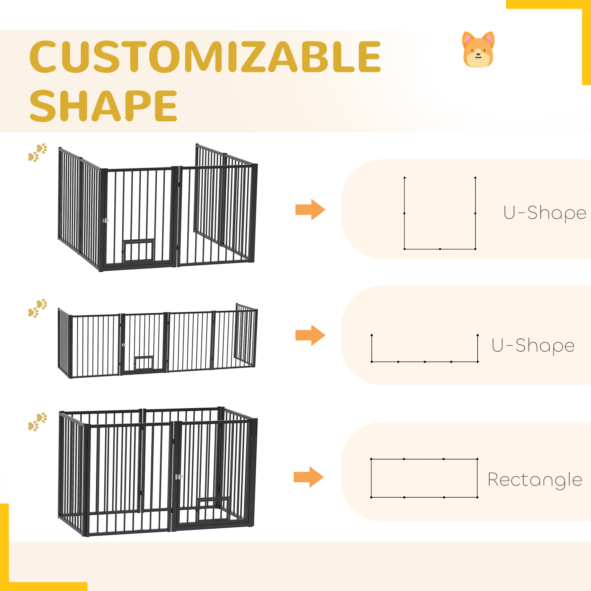 PawHut Dog Playpen, 30"H Pet Playpen, 6 Panels Puppy Exercise Pen Heavy Duty with Dog Gate & Cat Door, Indoor Outdoor Foldable Portable Dog Fence for Small & Medium Dogs
