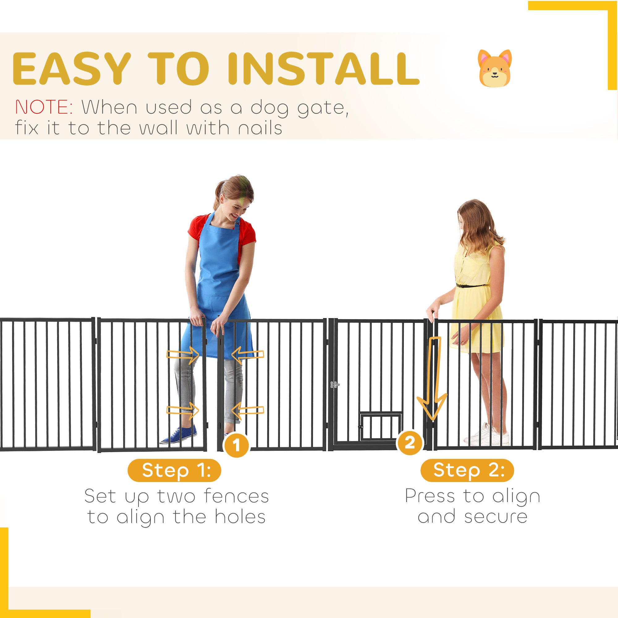 PawHut Dog Playpen, 30"H Pet Playpen, 6 Panels Puppy Exercise Pen Heavy Duty with Dog Gate & Cat Door, Indoor Outdoor Foldable Portable Dog Fence for Small & Medium Dogs