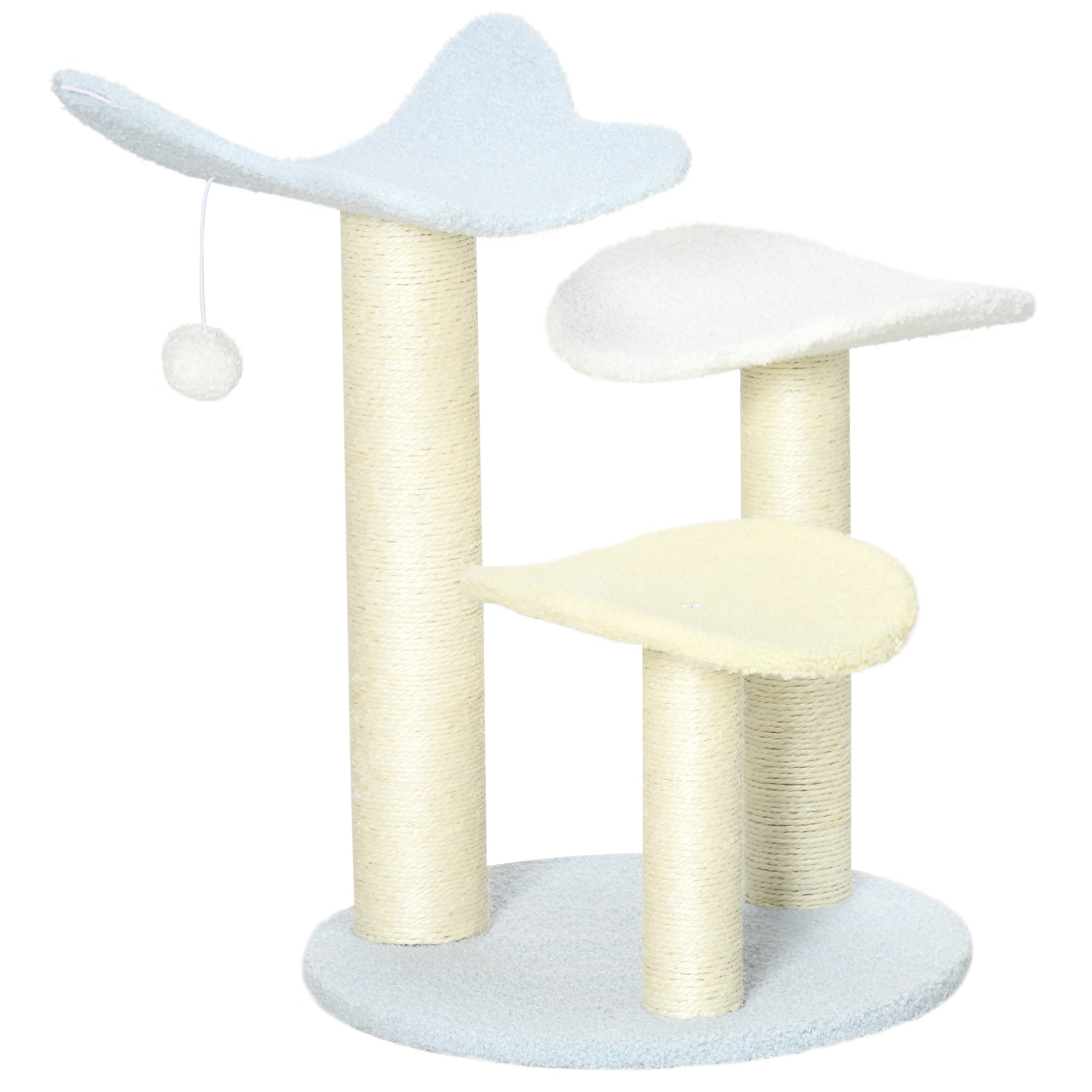 PawHut 54cm Cat Tower for Indoor Cats, Cat Tree Top Butterfly Shape Kitten Play Tower w/ Sisal Scratching Post, Toy Ball, 40 x 40 x 54cm - Blue and Cream