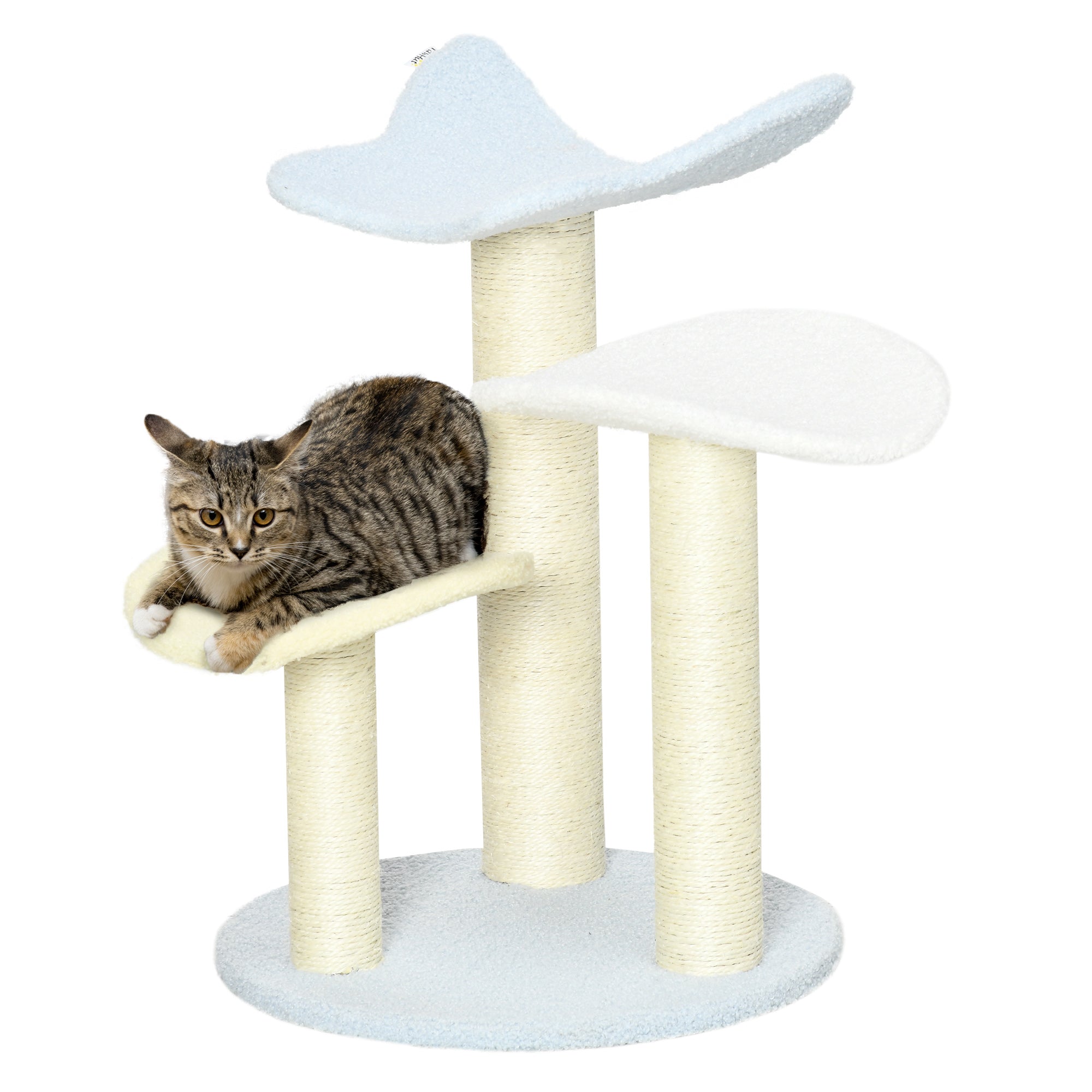 PawHut 54cm Cat Tower for Indoor Cats, Cat Tree Top Butterfly Shape Kitten Play Tower w/ Sisal Scratching Post, Toy Ball, 40 x 40 x 54cm - Blue and Cream