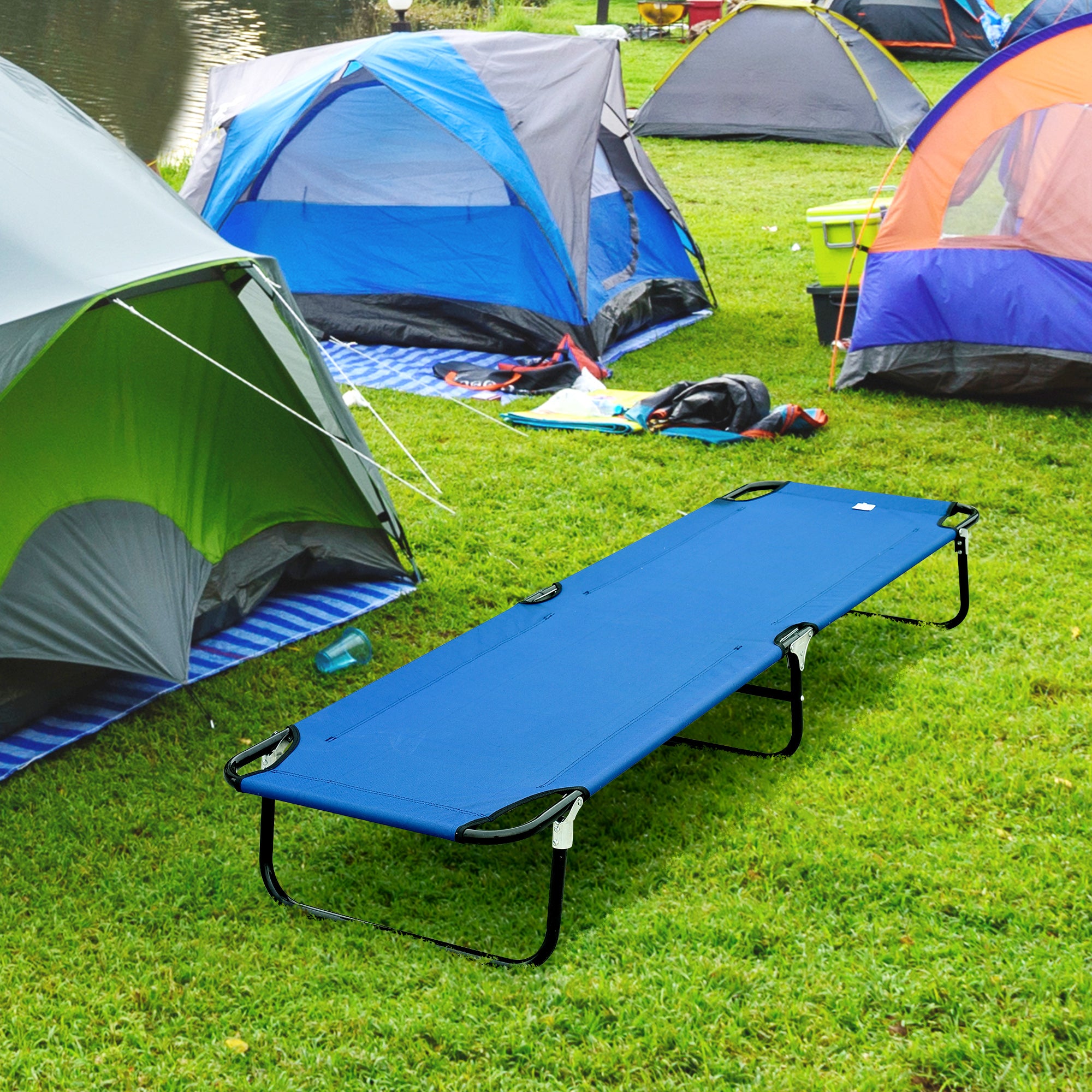 Outsunny Folding Camping Cot for Adults Portable Outdoor Sleeping Bed for Office Beach Home, Blue