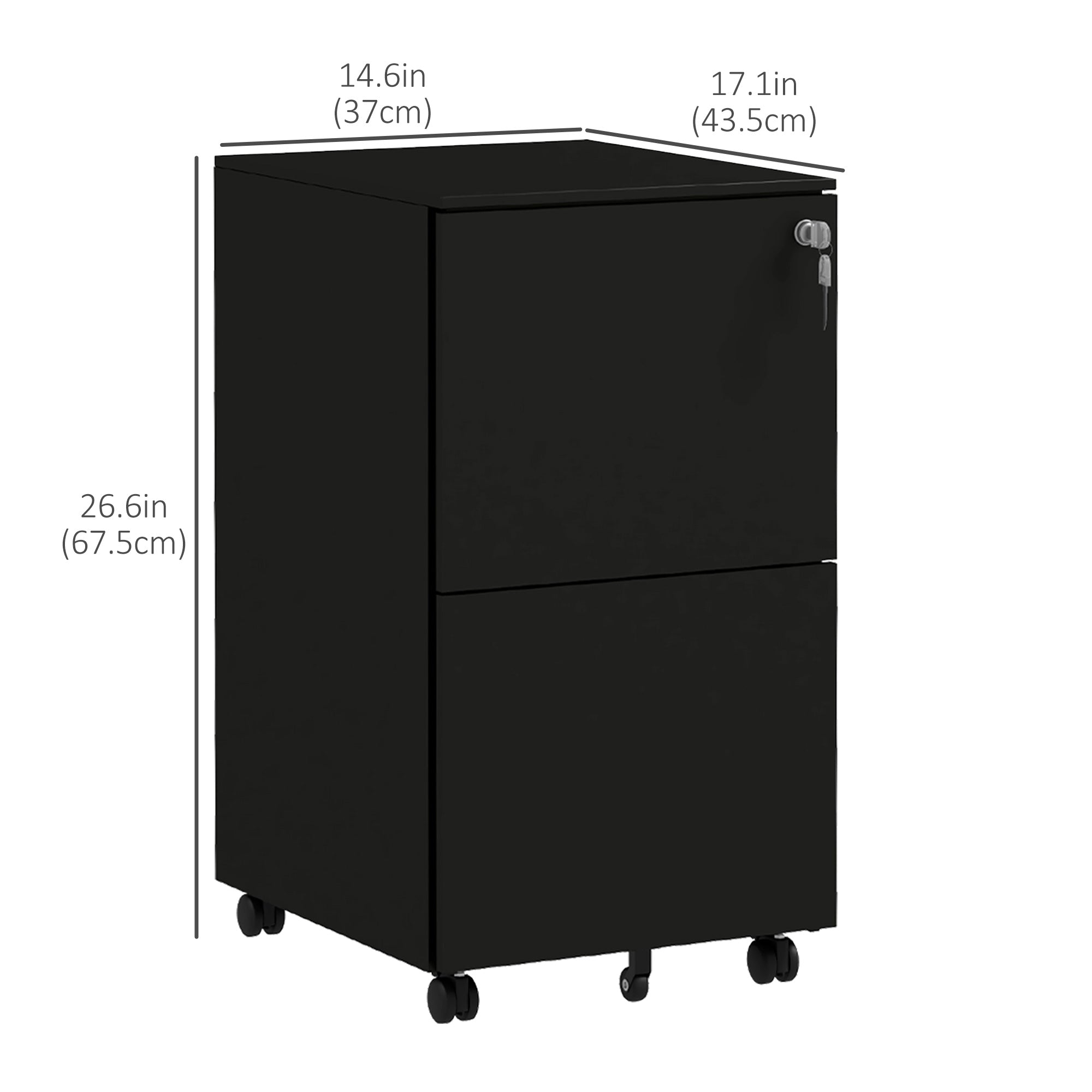 Vinsetto Vertical Steel Filing Cabinet on Wheels, 2-Drawer Lockable File Cabinet with Adjustable Hanging Bar for A4, Legal and Letter Size, Black