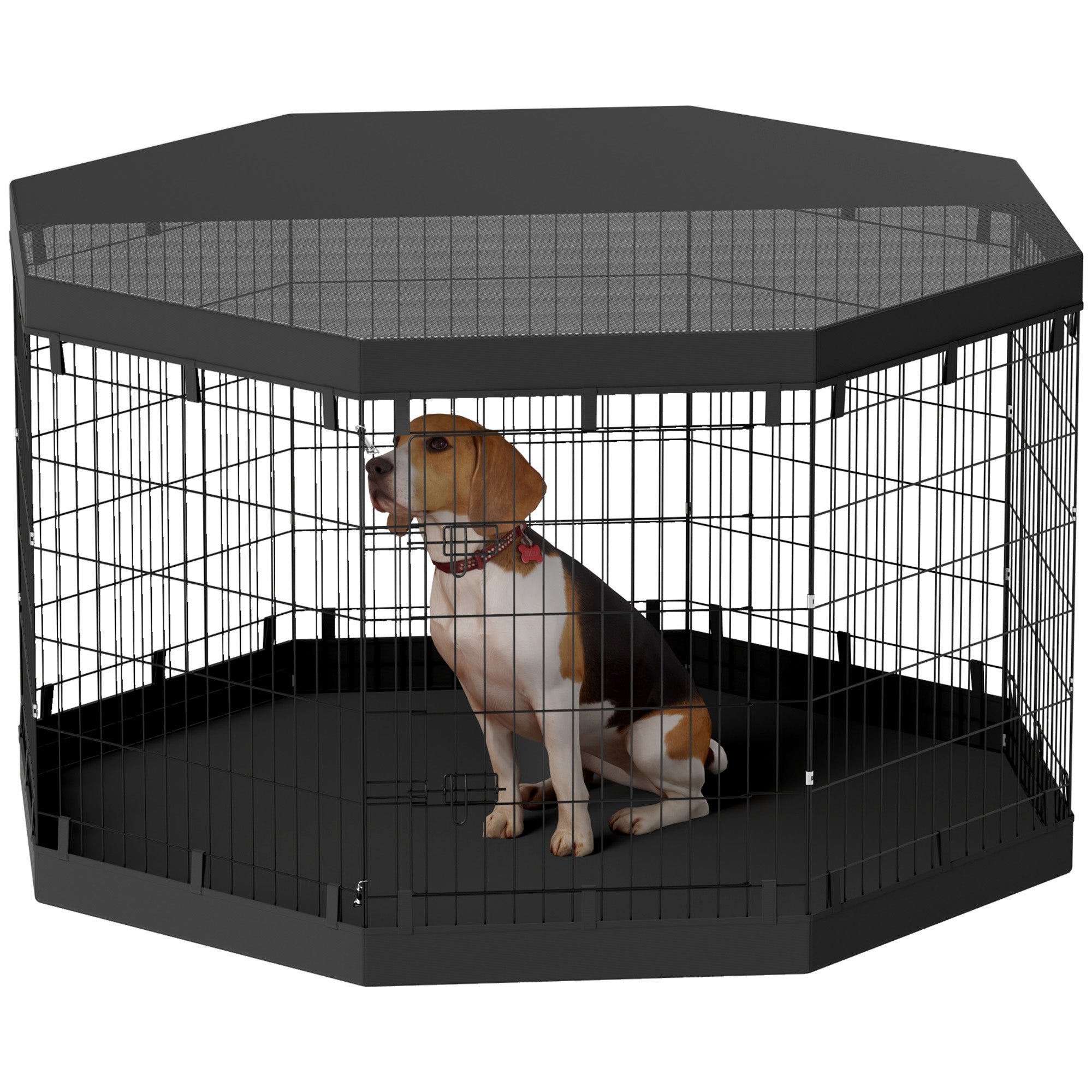 PawHut Dog Playpen, 8 Panels Foldable Dog Pen with Waterproof Bottom Pad, Sunproof Top Cover, 36"H Dog Fence for Indoor Outdoor, for Medium Small Dogs and Pets
