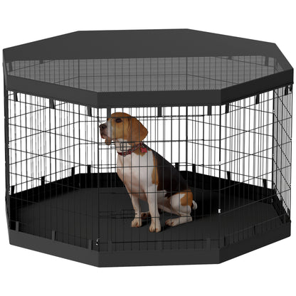 PawHut Dog Playpen, 8 Panels Foldable Dog Pen with Waterproof Bottom Pad, Sunproof Top Cover, 36"H Dog Fence for Indoor Outdoor, for Medium Small Dogs and Pets