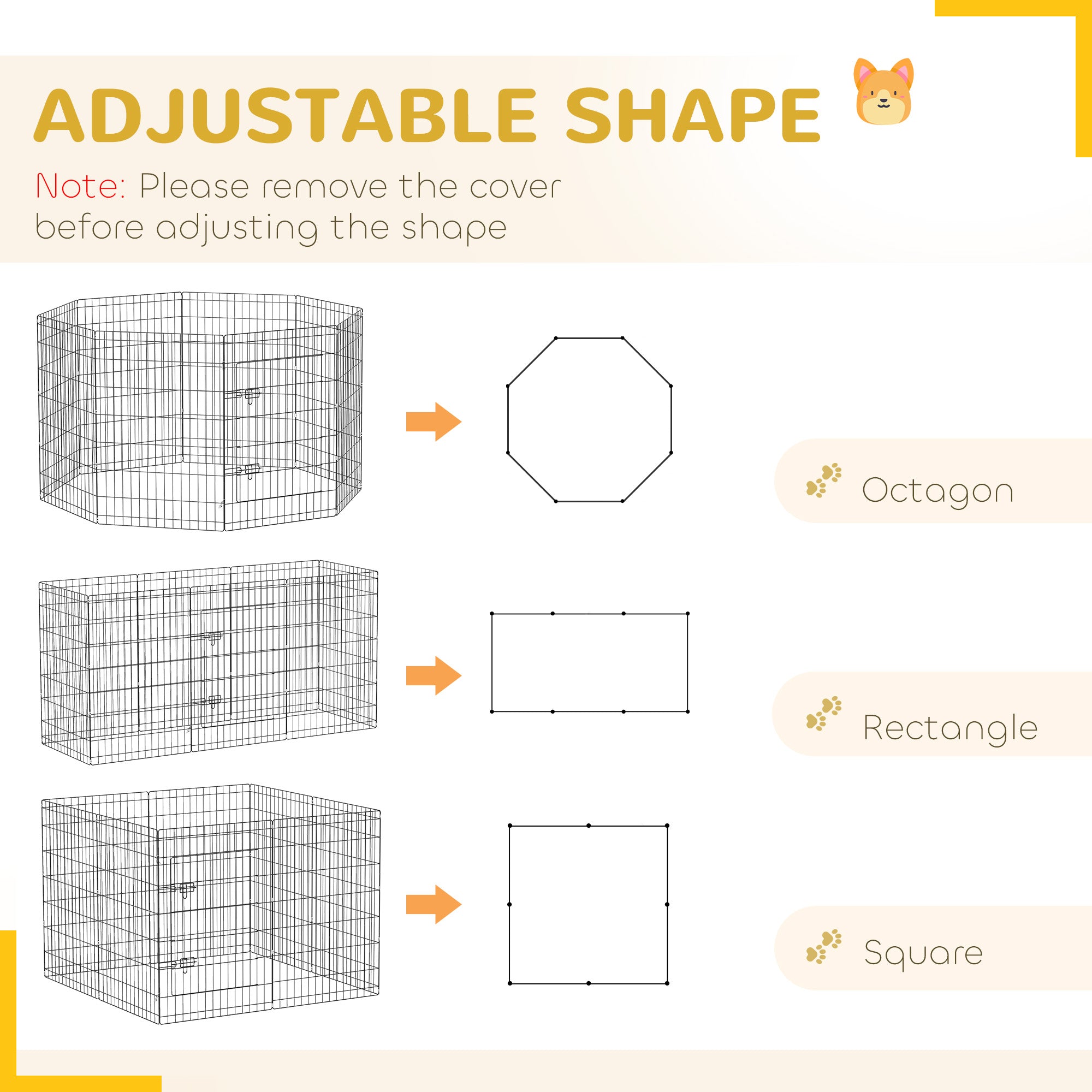 PawHut Dog Playpen, 8 Panels Foldable Dog Pen with Waterproof Bottom Pad, Sunproof Top Cover, 36"H Dog Fence for Indoor Outdoor, for Medium Small Dogs and Pets