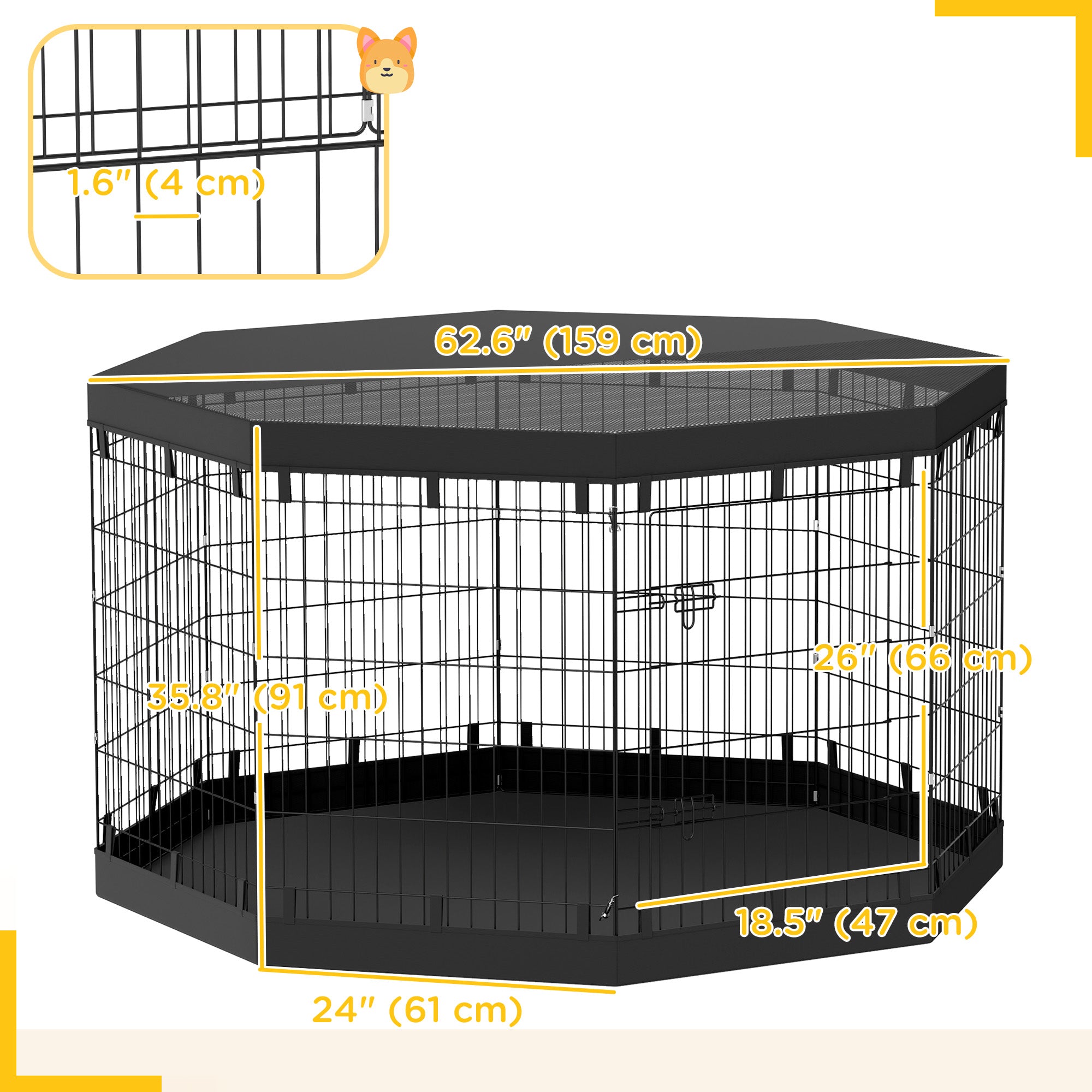 PawHut Dog Playpen, 8 Panels Foldable Dog Pen with Waterproof Bottom Pad, Sunproof Top Cover, 36"H Dog Fence for Indoor Outdoor, for Medium Small Dogs and Pets