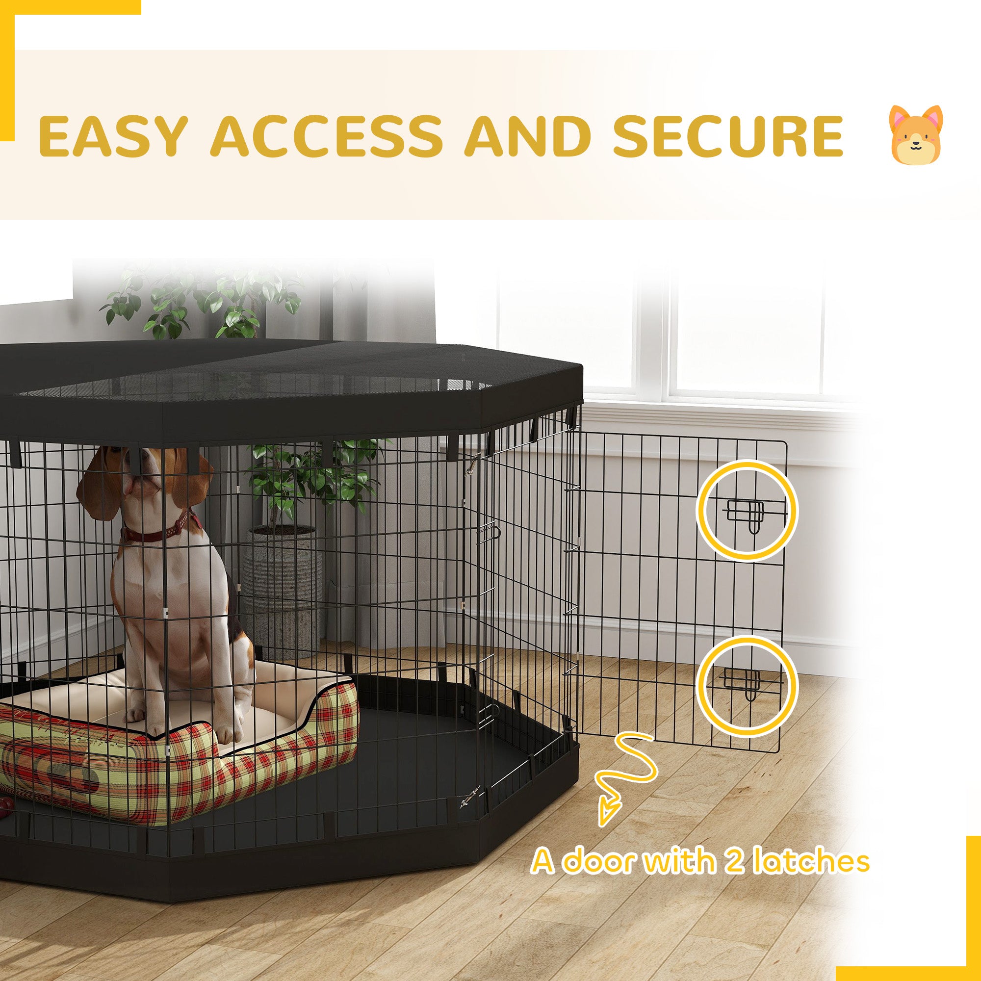 PawHut Dog Playpen, 8 Panels Foldable Dog Pen with Waterproof Bottom Pad, Sunproof Top Cover, 36"H Dog Fence for Indoor Outdoor, for Medium Small Dogs and Pets