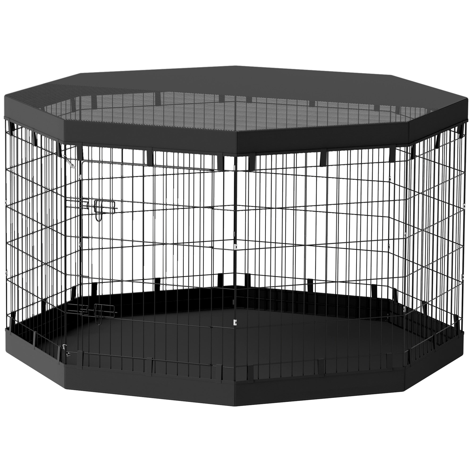 PawHut Dog Playpen, 8 Panels Foldable Dog Pen with Waterproof Bottom Pad, Sunproof Top Cover, 36"H Dog Fence for Indoor Outdoor, for Medium Small Dogs and Pets