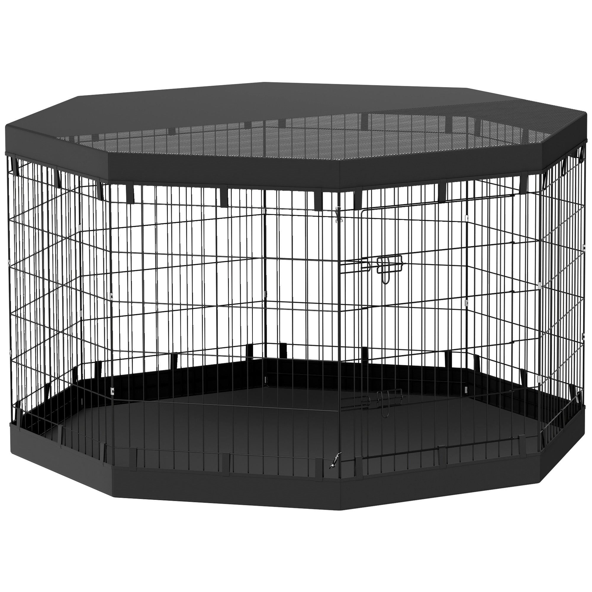 PawHut Dog Playpen, 8 Panels Foldable Dog Pen with Waterproof Bottom Pad, Sunproof Top Cover, 36"H Dog Fence for Indoor Outdoor, for Medium Small Dogs and Pets