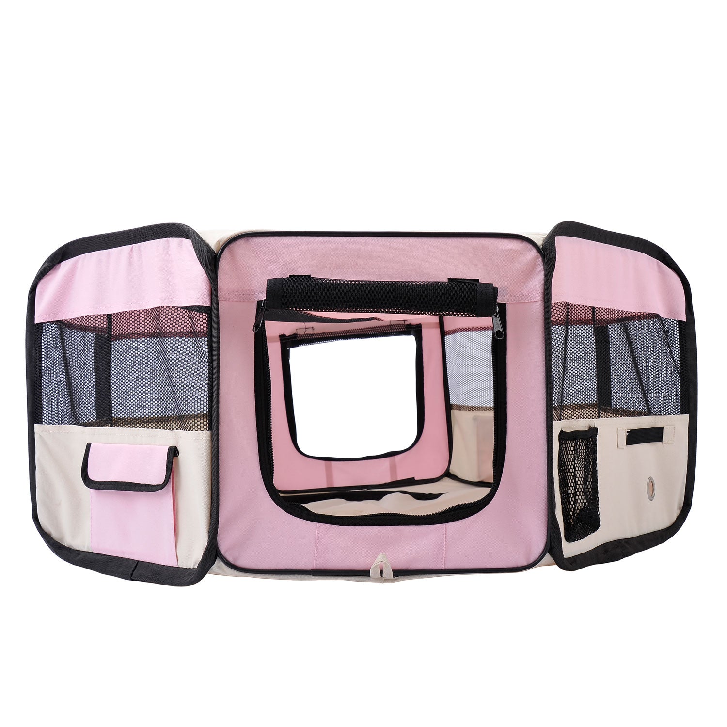 PawHut Portable Cat Dog Playpen Pet Puppy Rabbit Guinea Pig Pen Run Dia 90 x 41H cm Indoor & Outdoor Pink