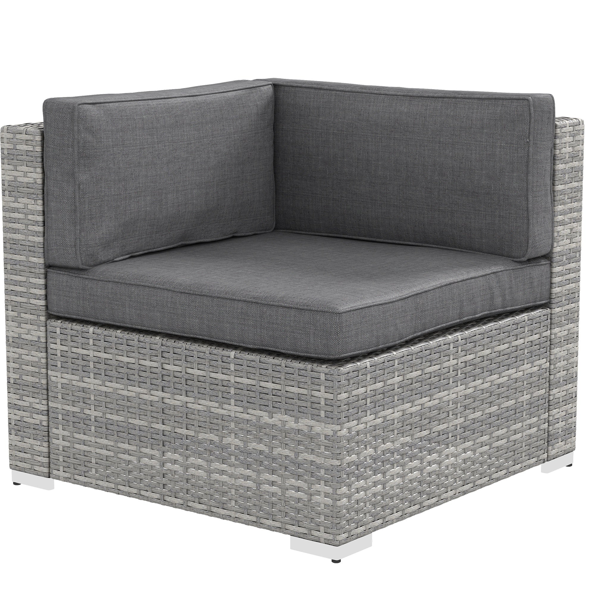 Outsunny 7 Piece Patio Furniture Set, PE Rattan Outdoor Conversation Set with Sectional Sofa, Glass Tabletop, Cushions and Pillows for Garden, Lawn, Deck, Grey