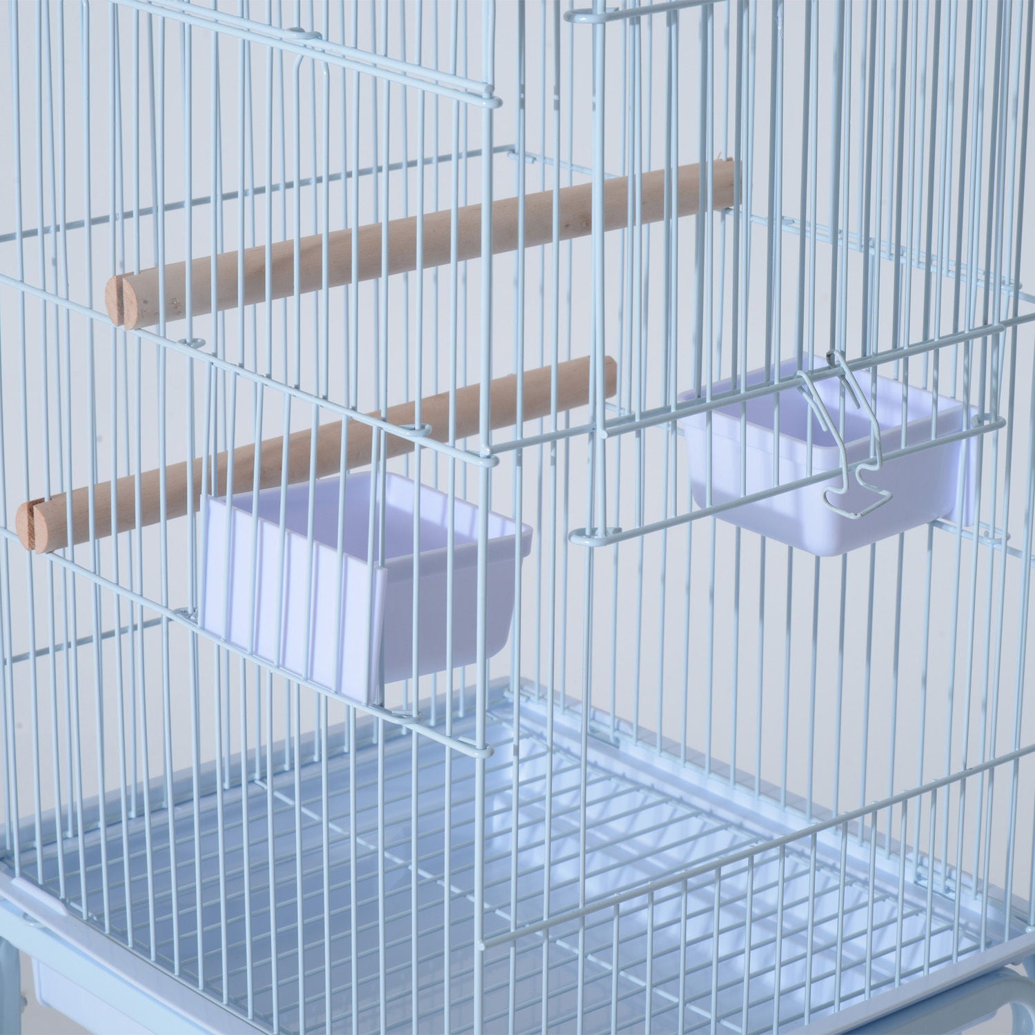 PawHut 44.5" Metal Indoor Bird Cage Starter Kit With Detachable Rolling Stand, Storage Basket, And Accessories - White