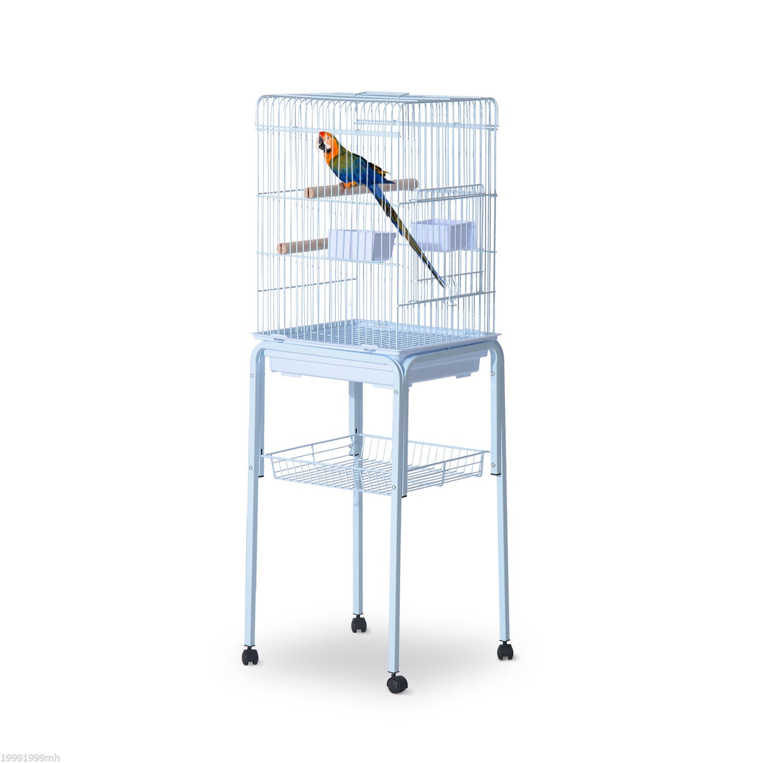 PawHut 44.5"H Metal Bird Cage Parrot Play Spot Stand w/ Wheel Storage Shelf Multi-doors Black
