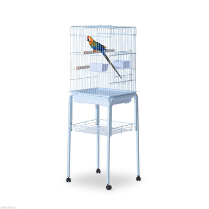 PawHut 44.5"H Metal Bird Cage Parrot Play Spot Stand w/ Wheel Storage Shelf Multi-doors Black