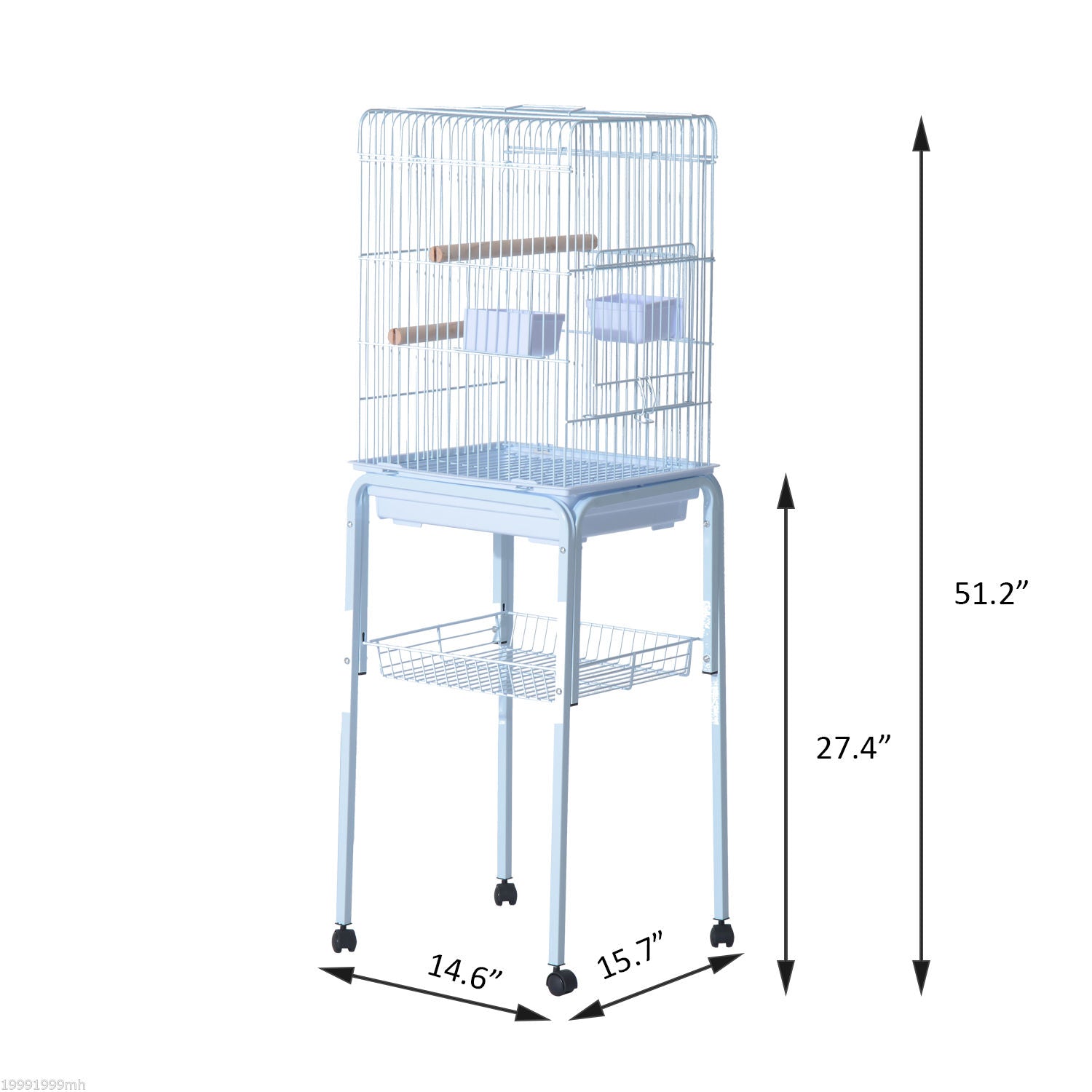 PawHut 44.5"H Metal Bird Cage Parrot Play Spot Stand w/ Wheel Storage Shelf Multi-doors Black