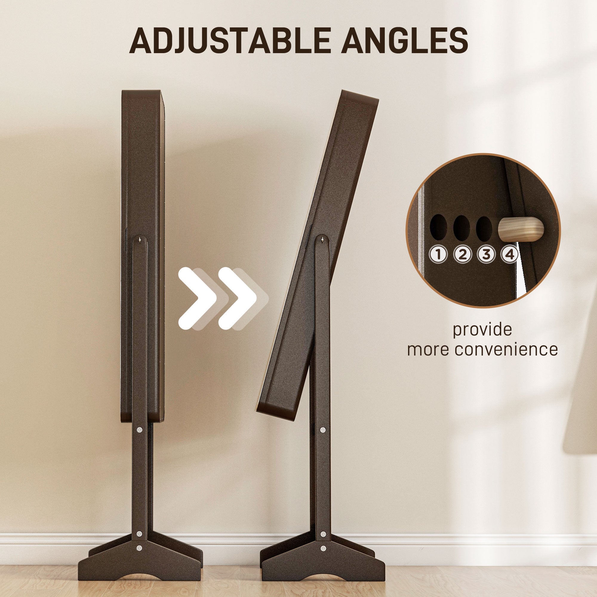 HOMCOM Freestanding Mirrored Jewelry Cabinet, LED Lighted Jewelry Armoire, Storage Organizer with Stand, Angle Adjustable, Brown