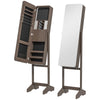 HOMCOM Freestanding Mirrored Jewelry Cabinet, LED Lighted Jewelry Armoire, Storage Organizer with Stand, Angle Adjustable, Brown