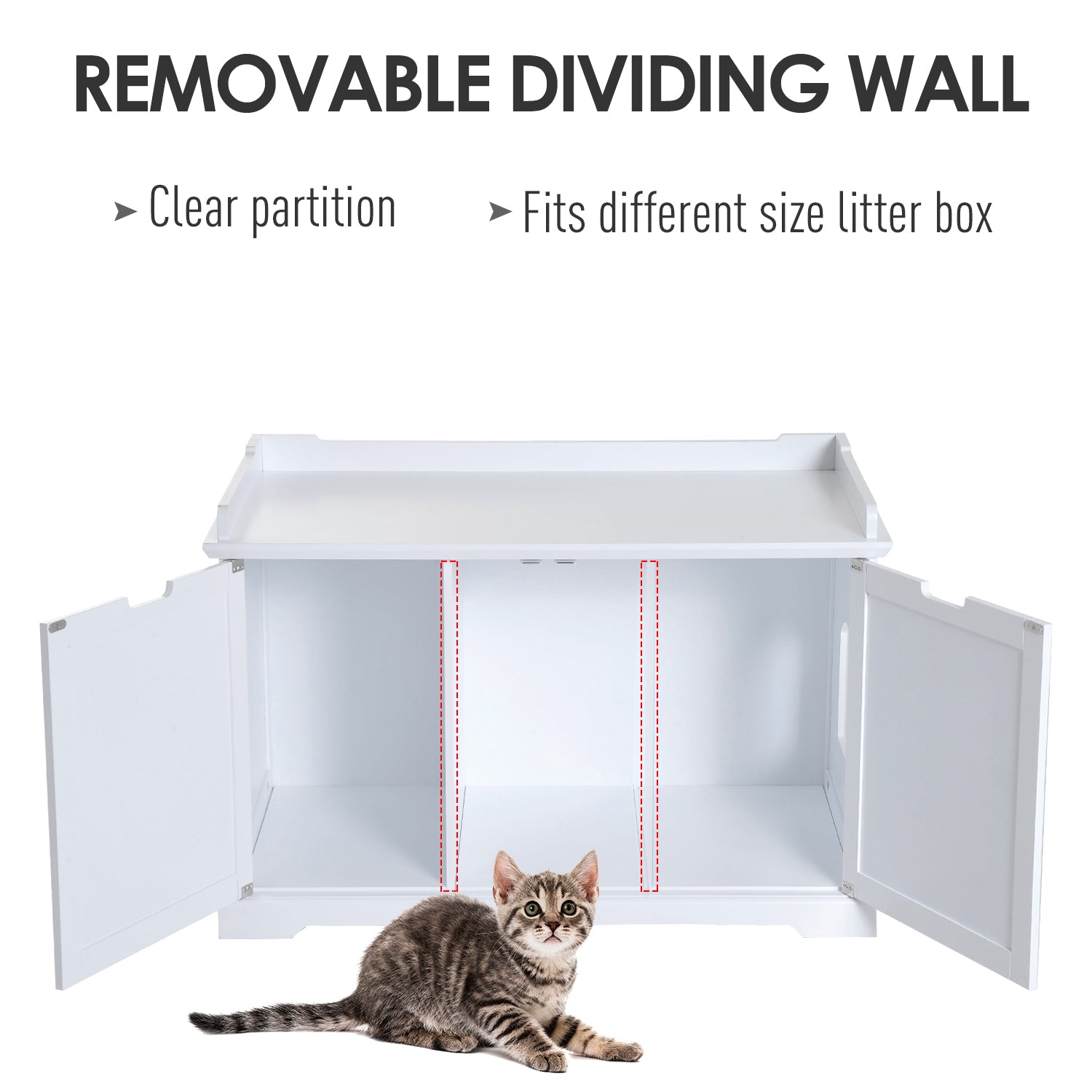 PawHut 2-in-1 Covered Cat Litter Box Washroom Storage Hideaway Cabinet Bench Home Decor, White