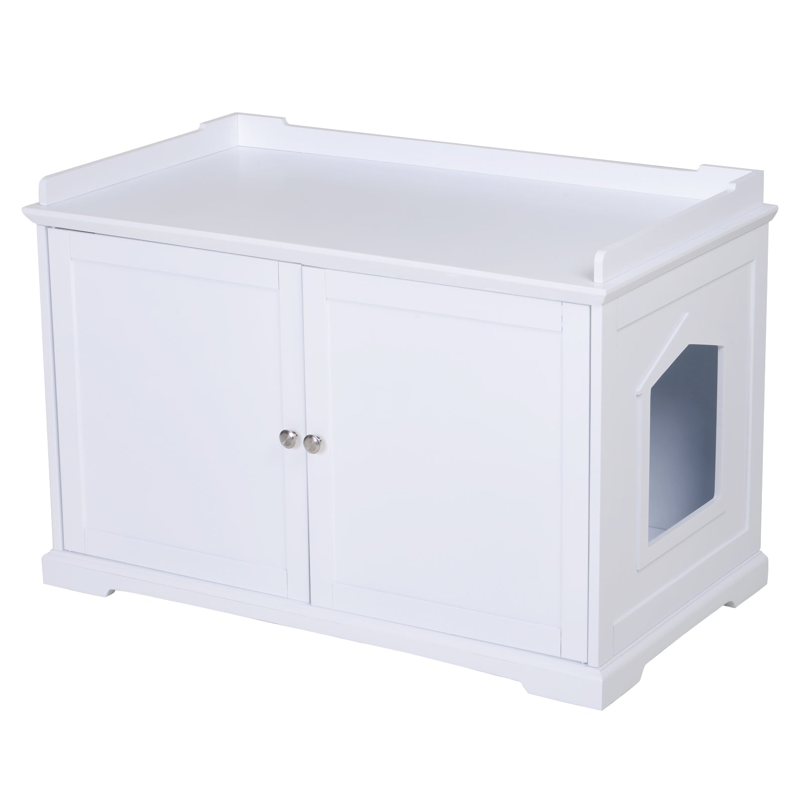 PawHut 2-in-1 Covered Cat Litter Box Washroom Storage Hideaway Cabinet Bench Home Decor, White
