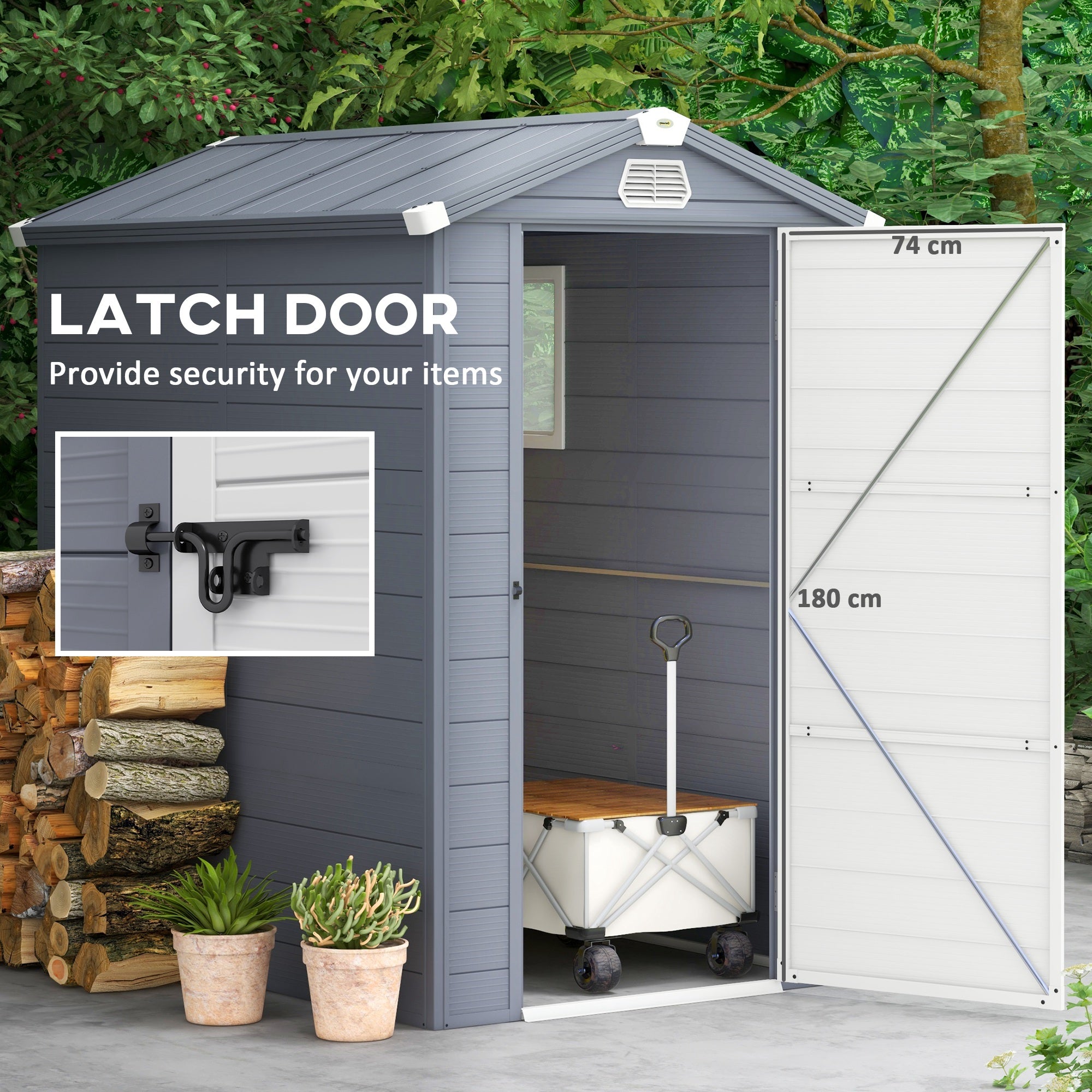 Outsunny 4.5' x 6' Garden Storage Shed, Outdoor Storage Patio Shed with Aluminum Frame, Galvanized Foundation Kit, Latched Door, Air Vents, Window for Backyard, Lawn, Light Grey
