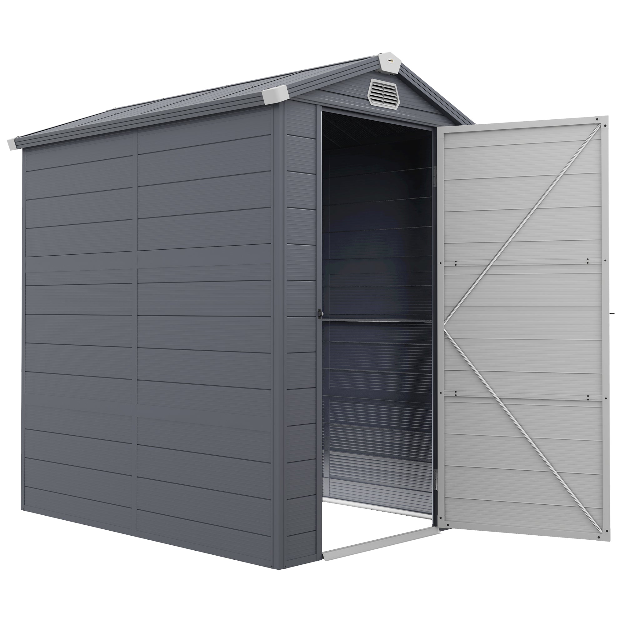 Outsunny 4.5' x 6' Garden Storage Shed, Outdoor Storage Patio Shed with Aluminum Frame, Galvanized Foundation Kit, Latched Door, Air Vents, Window for Backyard, Lawn, Light Grey