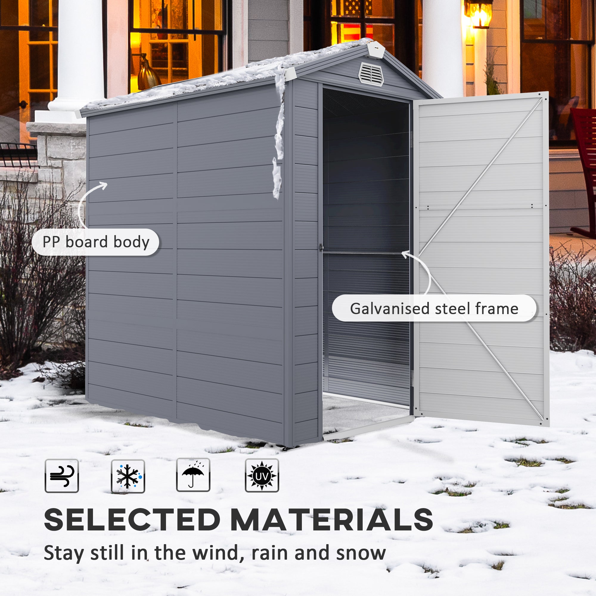 Outsunny 4.5' x 6' Garden Storage Shed, Outdoor Storage Patio Shed with Aluminum Frame, Galvanized Foundation Kit, Latched Door, Air Vents, Window for Backyard, Lawn, Light Grey