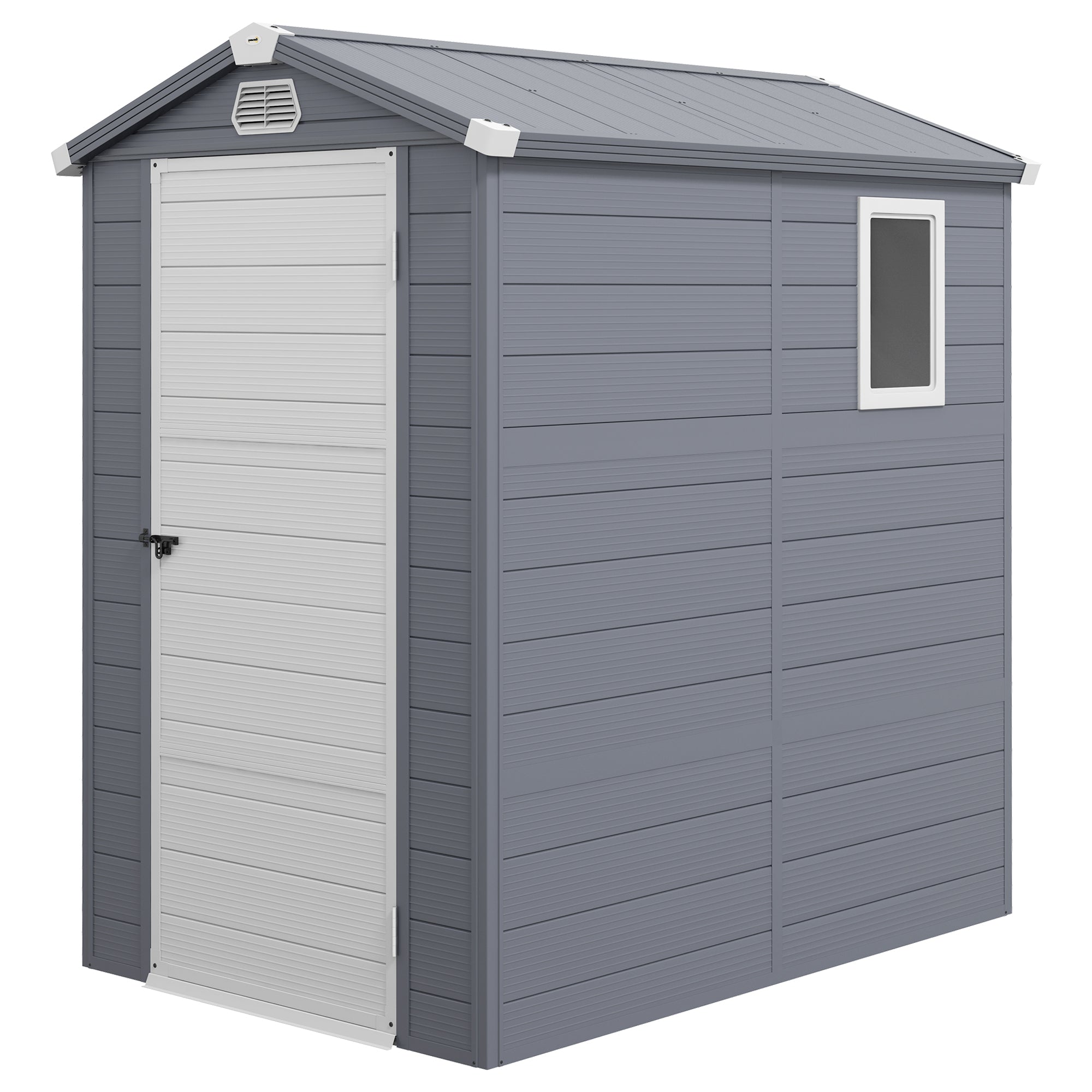 Outsunny 4.5' x 6' Garden Storage Shed, Outdoor Storage Patio Shed with Aluminum Frame, Galvanized Foundation Kit, Latched Door, Air Vents, Window for Backyard, Lawn, Light Grey