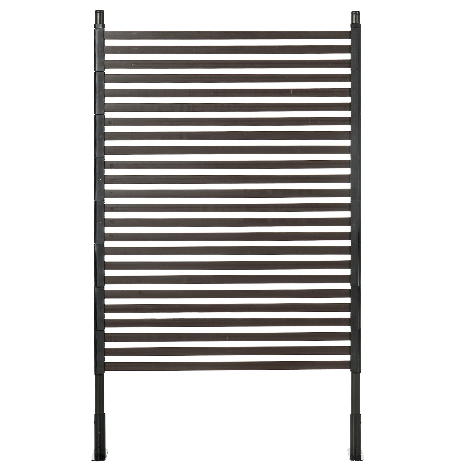 Outsunny Picket Metal Garden Fence for Hard & Soft Ground, 5 ft(H) Standing Outdoor Fencing with Feet, Animal Barrier Flower Bed Landscape Edging, Brown