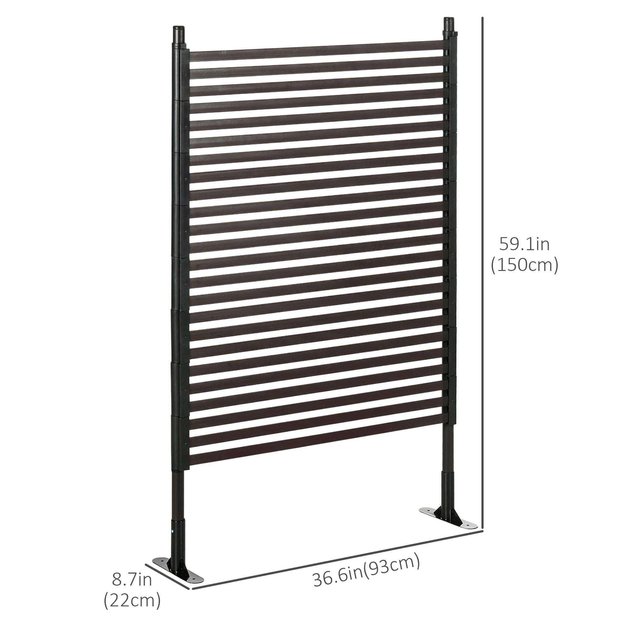 Outsunny Picket Metal Garden Fence for Hard & Soft Ground, 5 ft(H) Standing Outdoor Fencing with Feet, Animal Barrier Flower Bed Landscape Edging, Brown