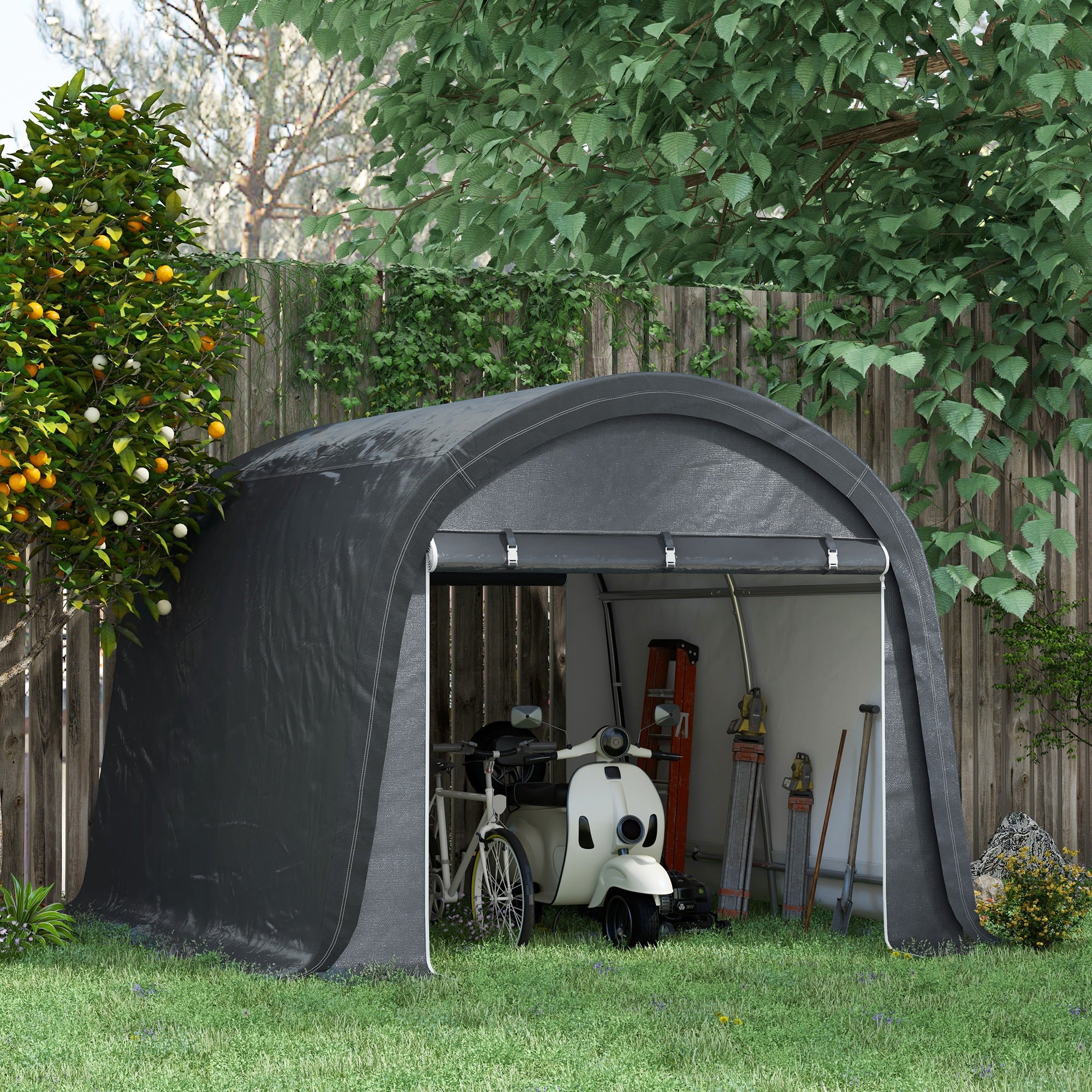 Outsunny 10' x 10' Garden Storage Tent, Heavy Duty Outdoor Shed, Waterproof Portable Shed Storage Shelter with Galvanized Steel Frame for Bike, Motorcycle, Garden Tools, Grey