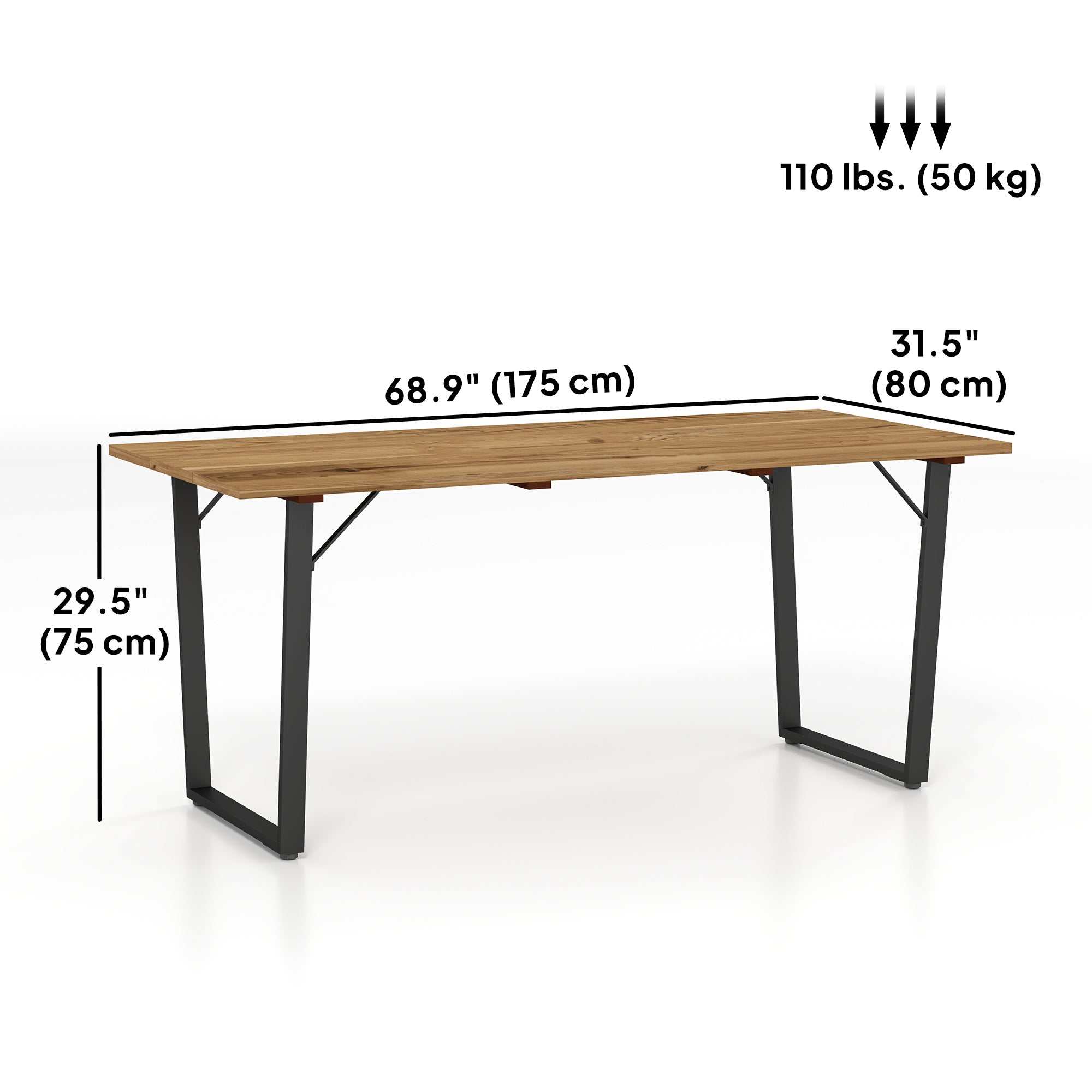 Outsunny Wooden Outdoor Dining Table for 6, Rectangular Large Patio Table with 2" Umbrella Hole, Slatted Tabletop, Metal Frame, Indoor Outdoor Dining Furniture for Yard, Deck, Lawn