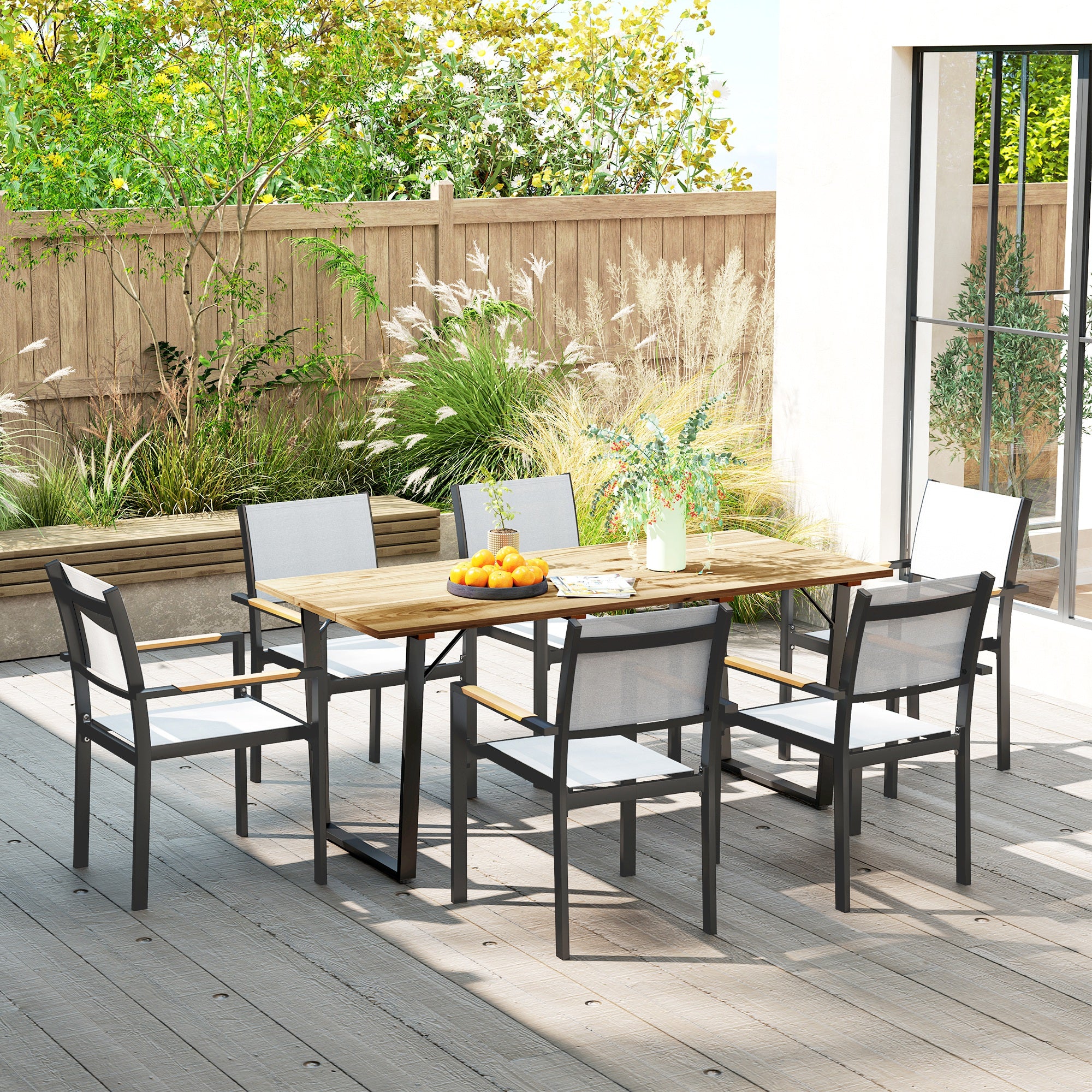 Outsunny Wooden Outdoor Dining Table for 6, Rectangular Large Patio Table with 2