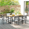 Outsunny Wooden Outdoor Dining Table for 6, Rectangular Large Patio Table with 2" Umbrella Hole, Slatted Tabletop, Metal Frame, Indoor Outdoor Dining Furniture for Yard, Deck, Lawn