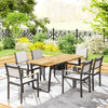 Outsunny Wooden Outdoor Dining Table for 6, Rectangular Large Patio Table with 2" Umbrella Hole, Slatted Tabletop, Metal Frame, Indoor Outdoor Dining Furniture for Yard, Deck, Lawn